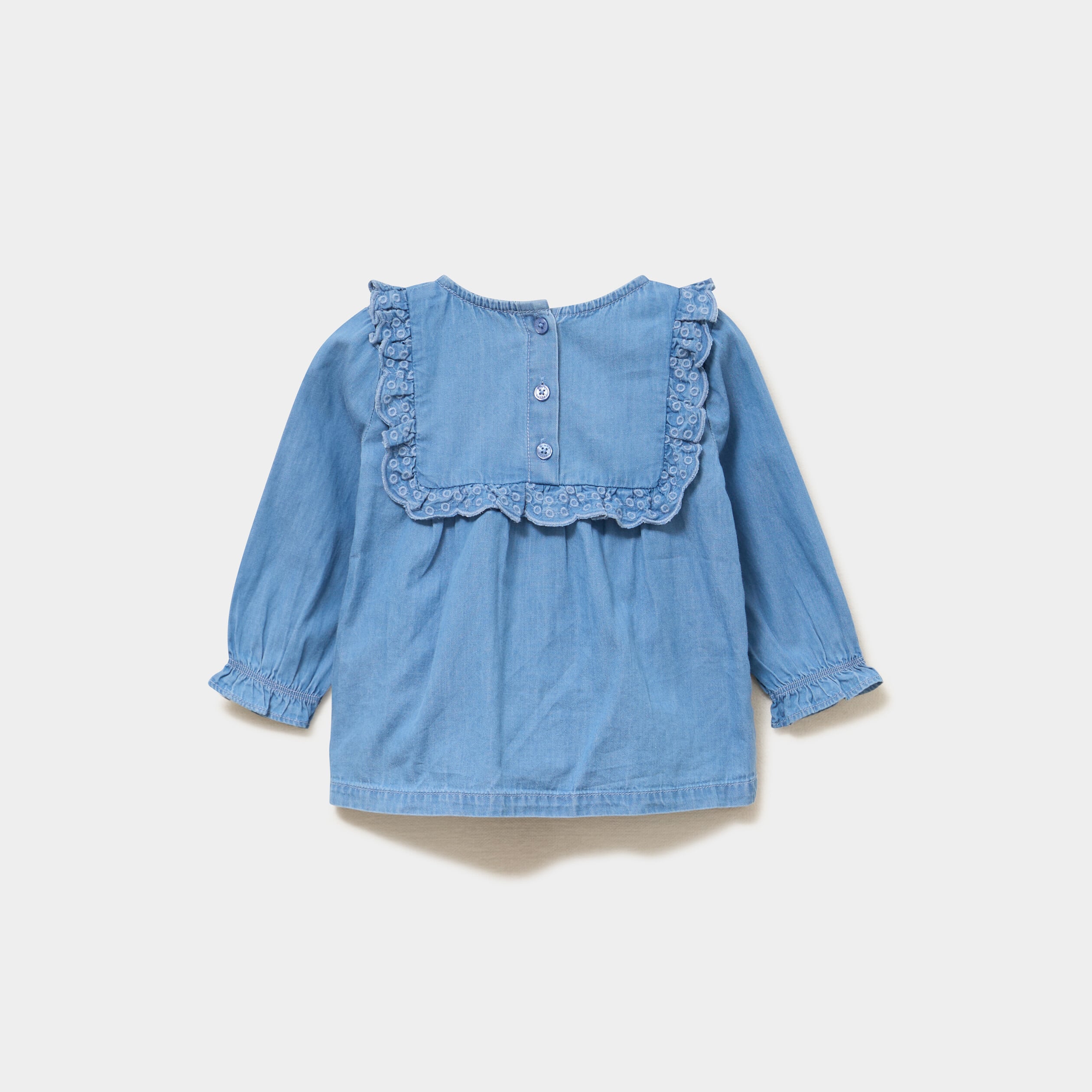 Ensemble coton 3 pi&egrave;ces blouse en jean ecru b&eacute;b&eacute; fille
