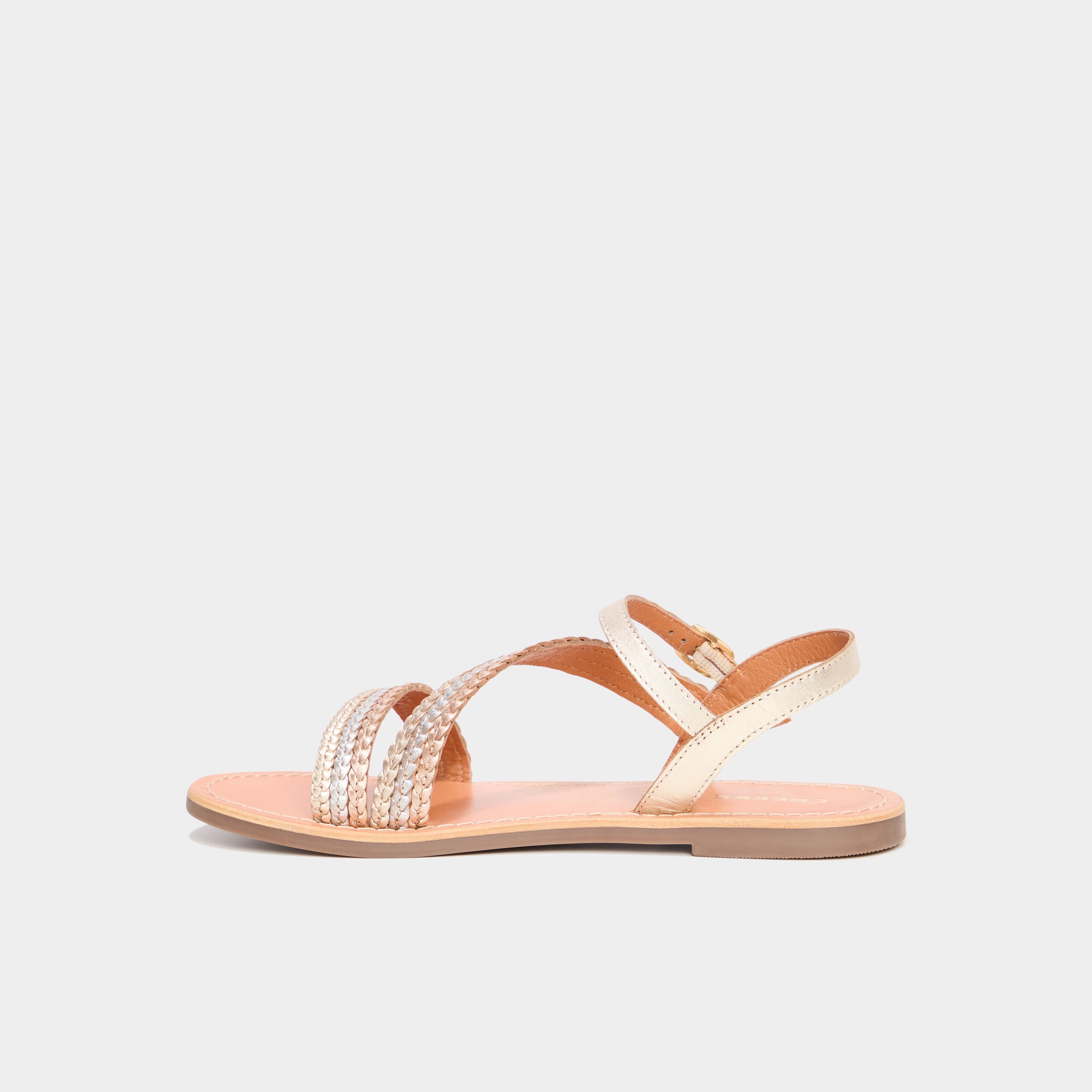 Sandales brides tress&eacute;es en cuir multicolore femme