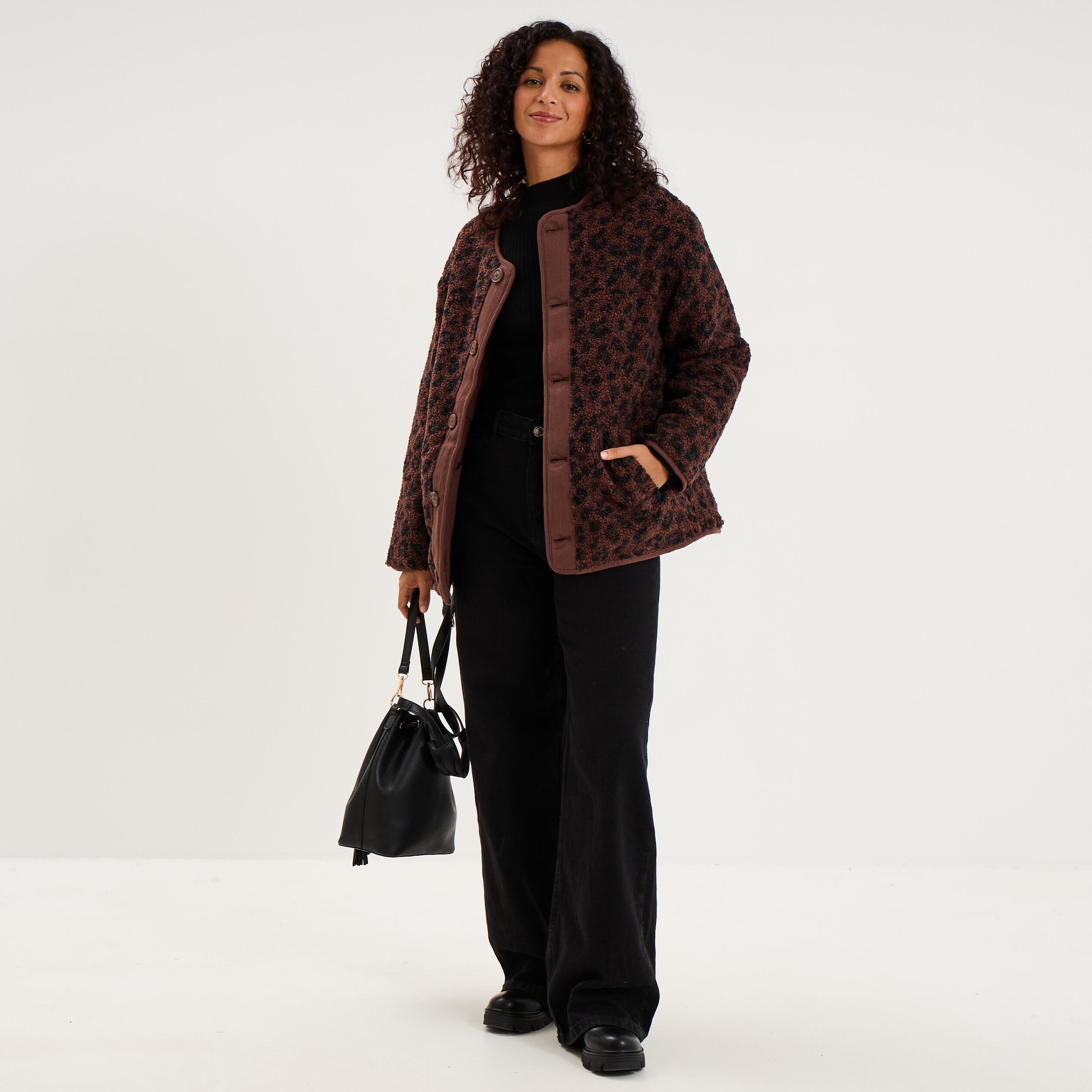 Veste r&eacute;versible matelass&eacute;e et polaire marron fonc&eacute; femme