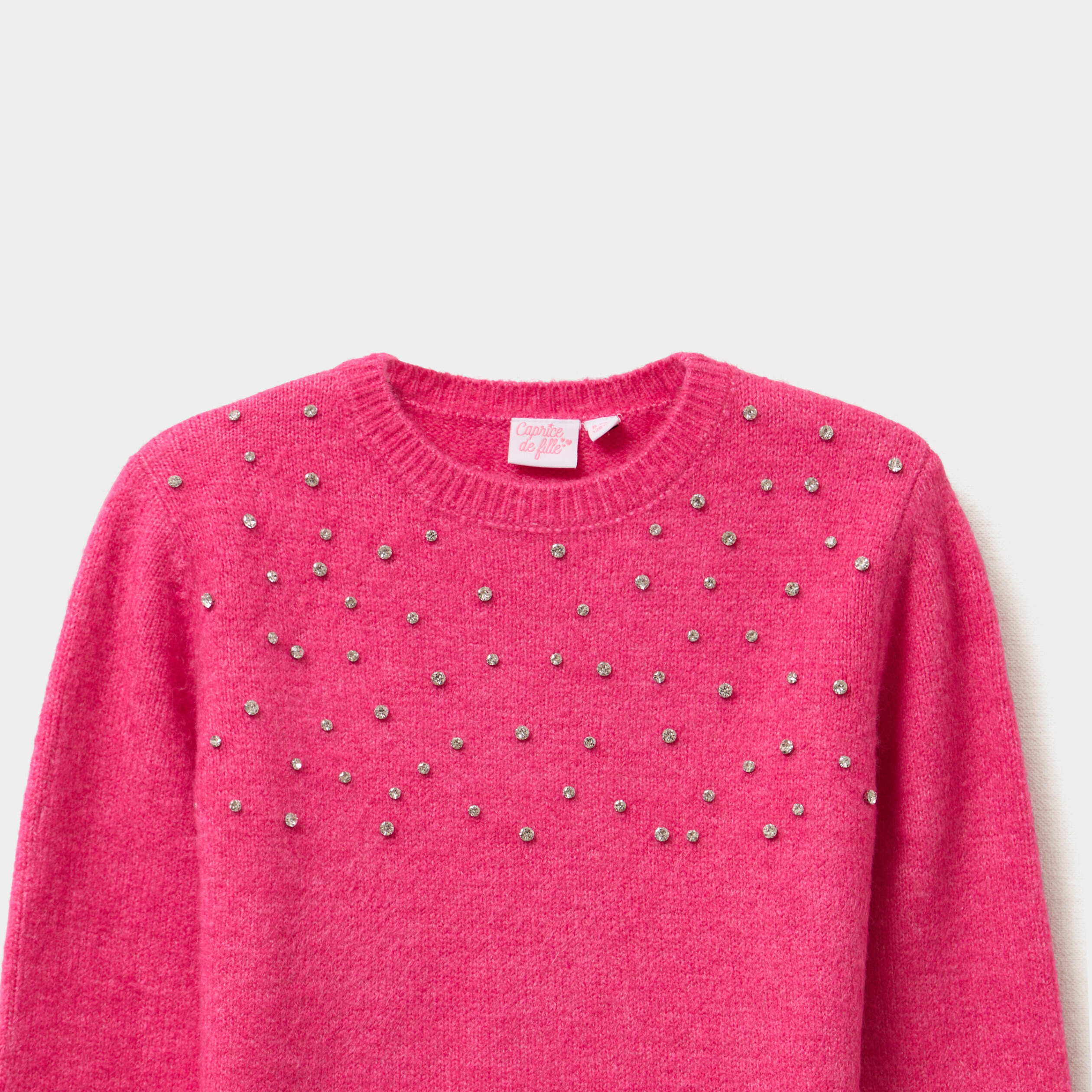 Pull avec strass manches longues rose fushia fille La Halle
