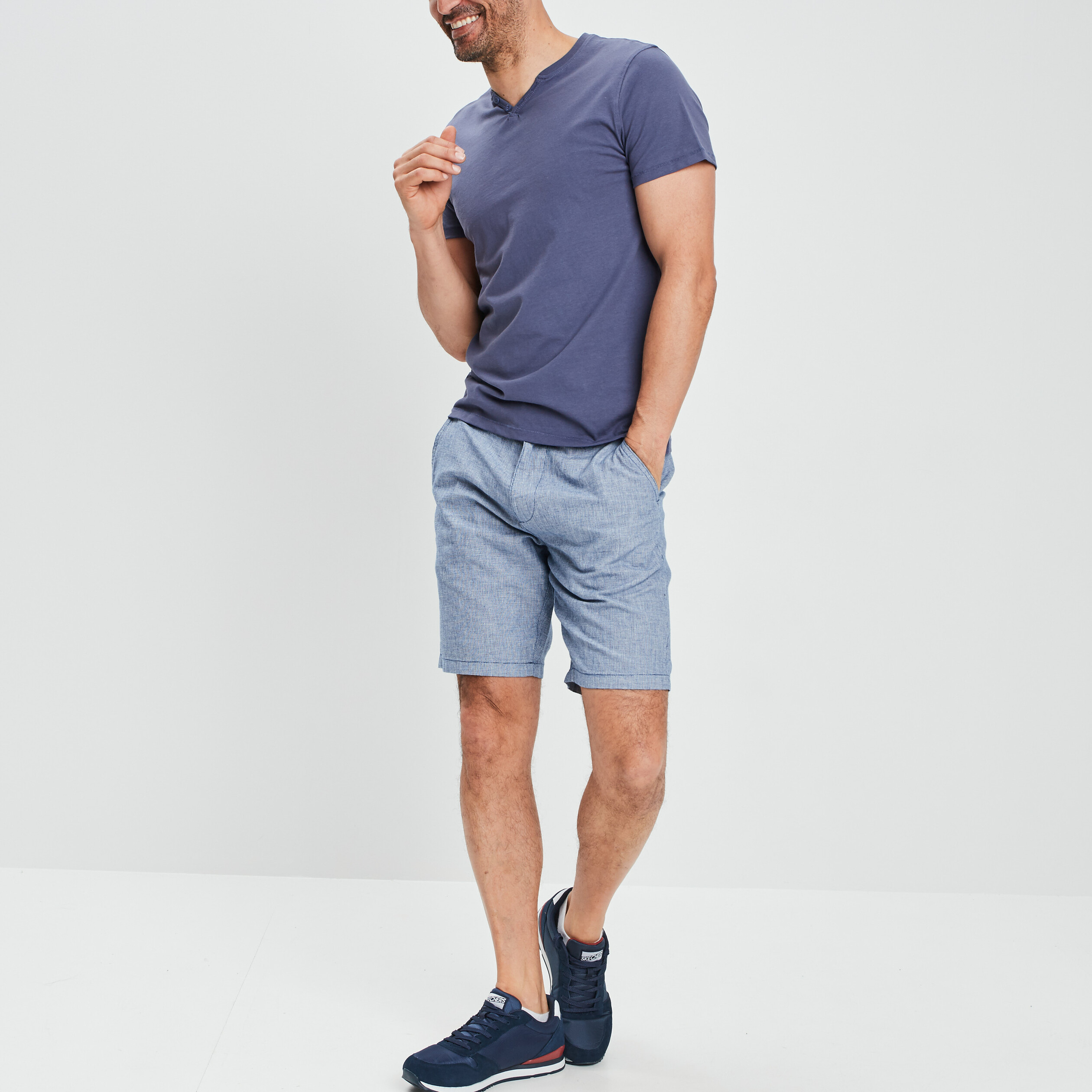 t shirt manches courtes col tunisien bleu homme T-shirt manches courtes col tunisien bleu homme