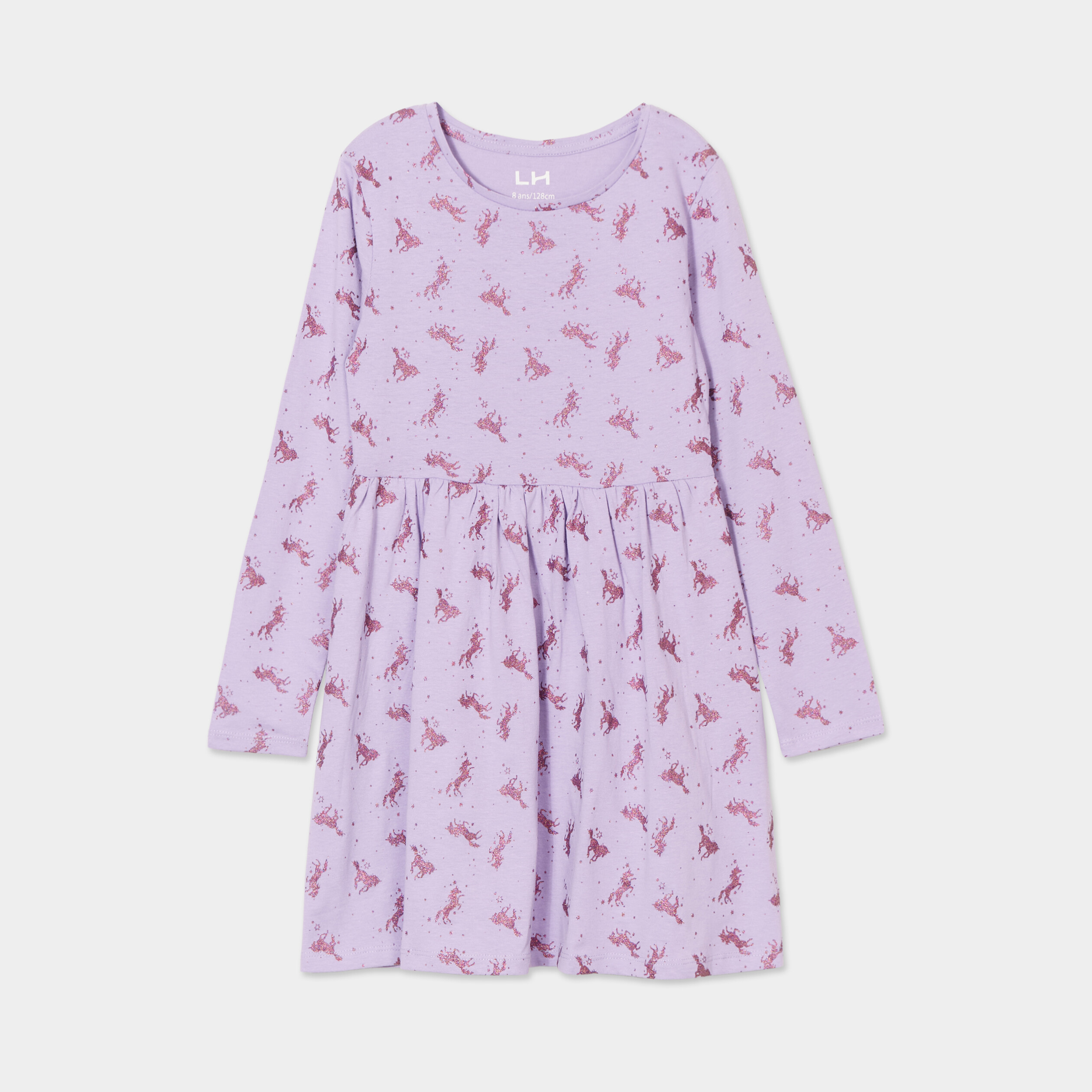 robe trapeze manches longues coton mauve fille Robe trapèze manches longues coton mauve fille