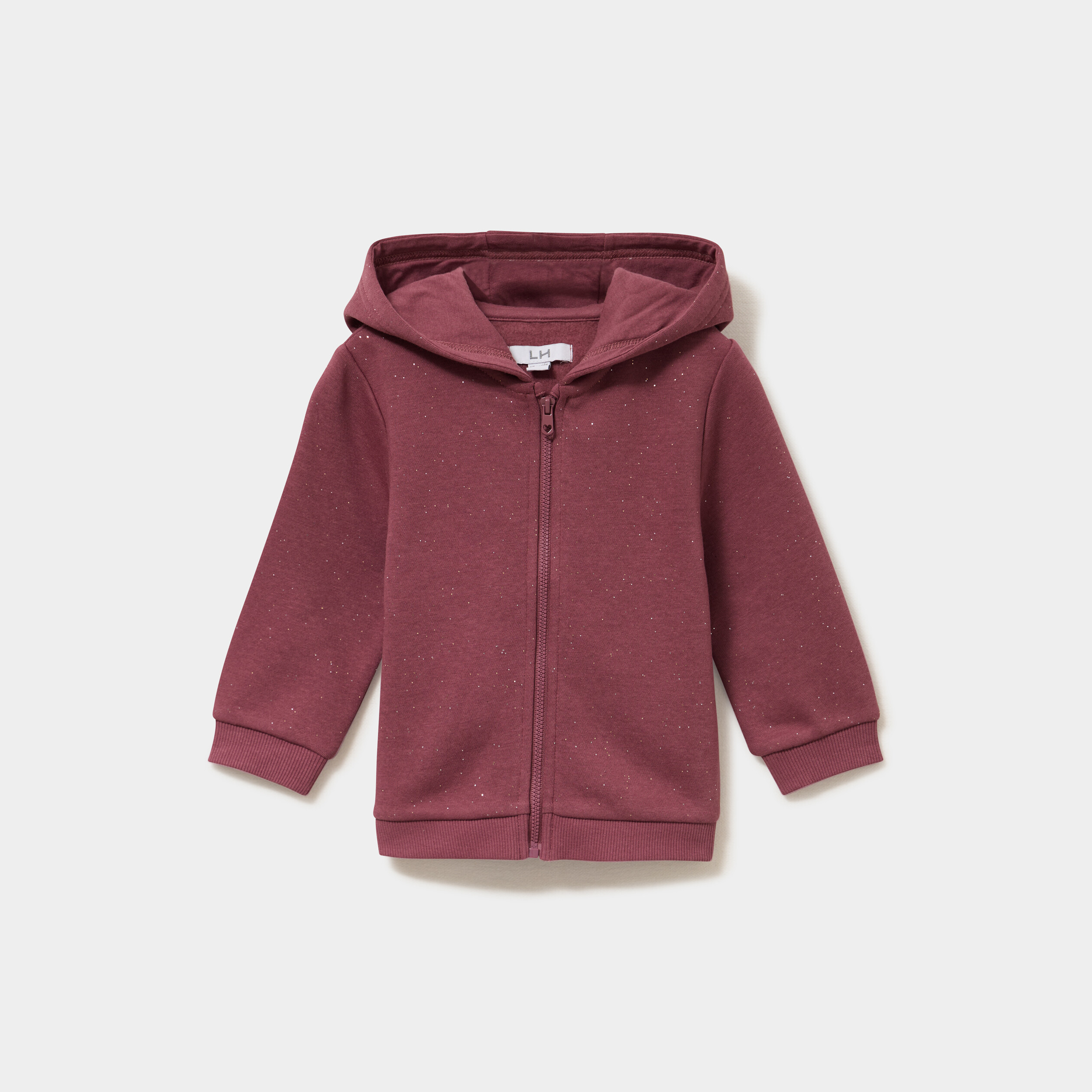 Sweat zipp&eacute; &agrave; capuche molletonn&eacute; bordeaux b&eacute;b&eacute; fille