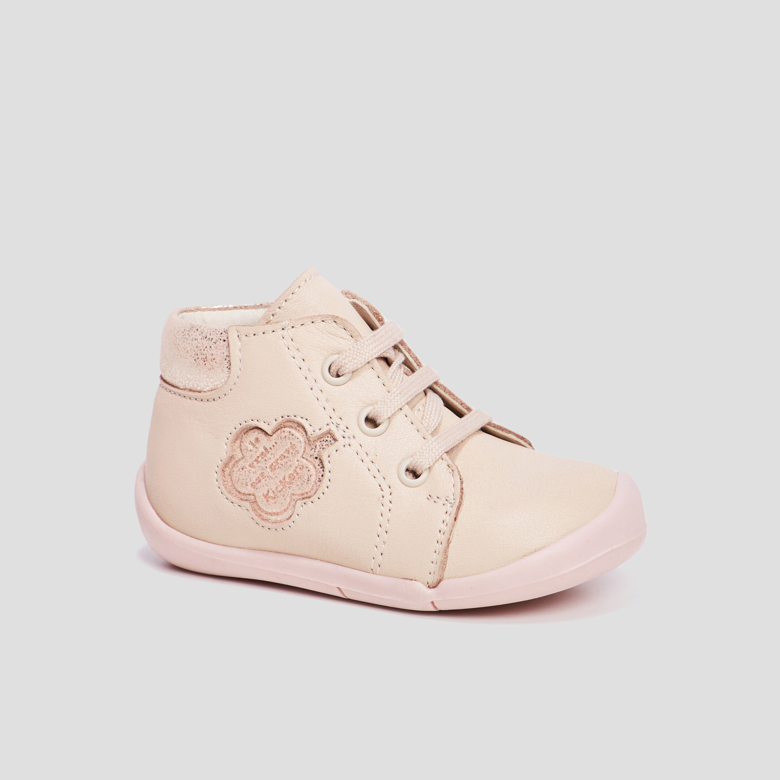 Bottillons en cuir Kickers Waouk rose bébé fille