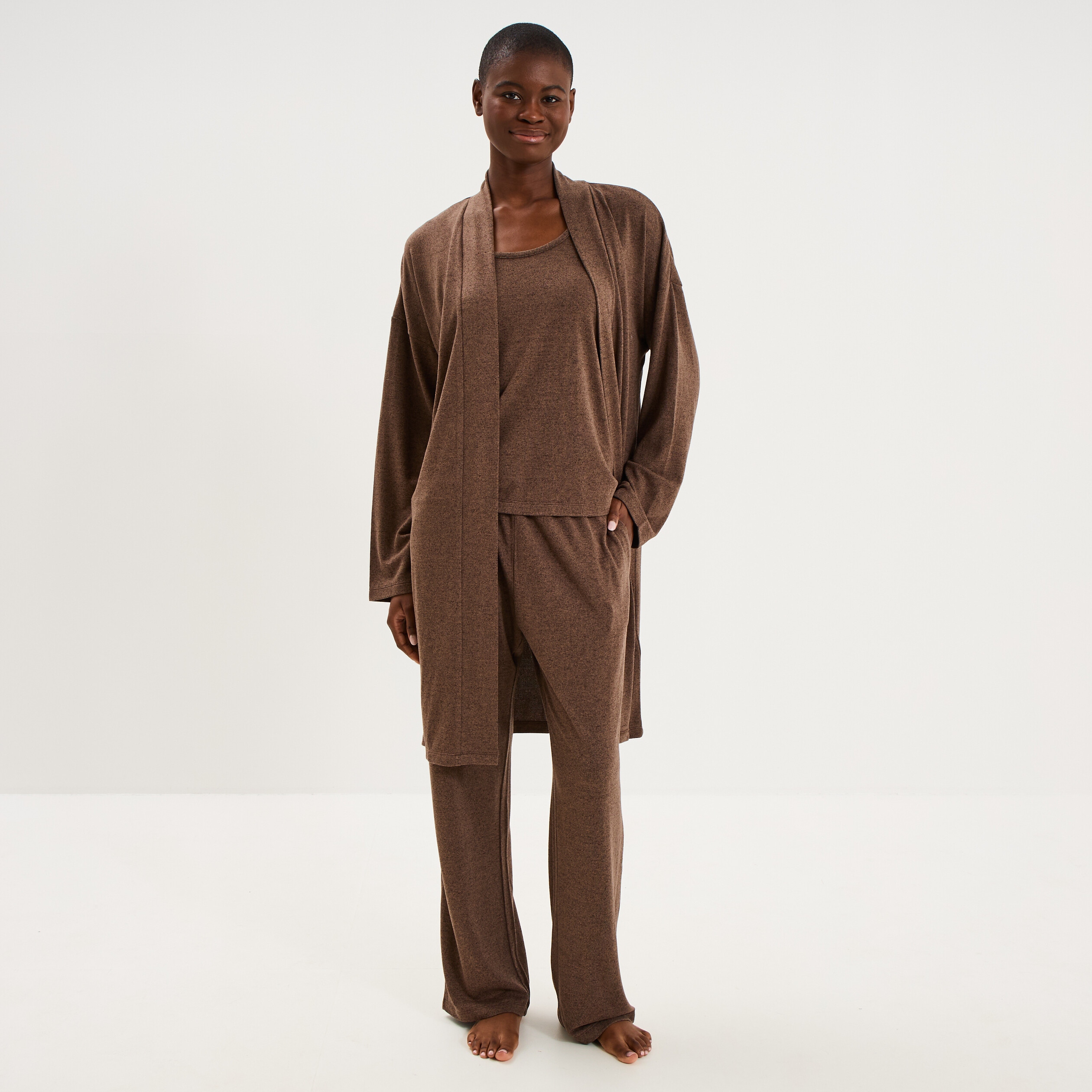 Ensemble pyjama 3 pi&egrave;ces beige femme