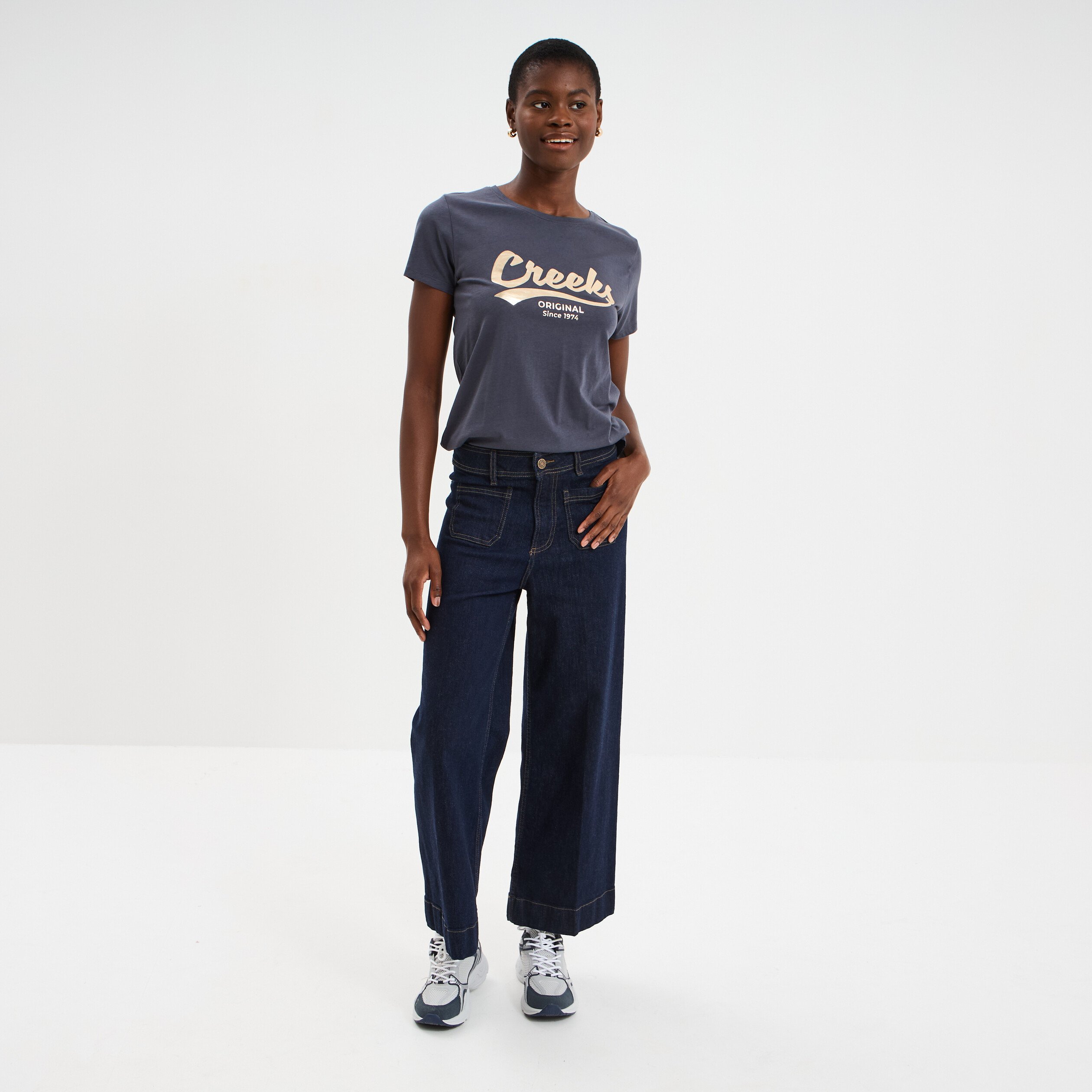 t shirt col rond manches courtes creeks bleu fonce femme T-shirt col rond manches courtes Creeks bleu foncé femme