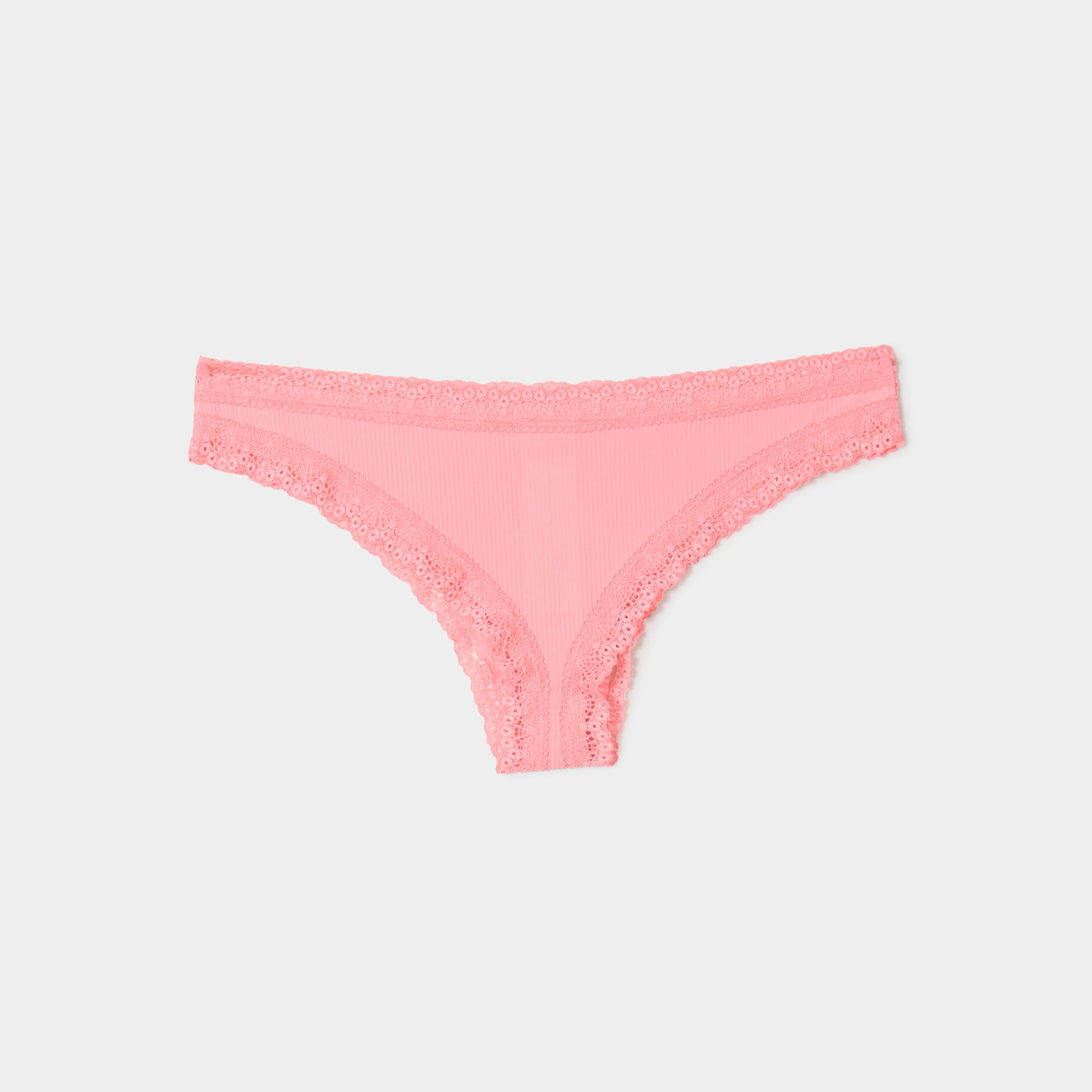Lot 3 tangas côtelés à dentelle vieux rose femme