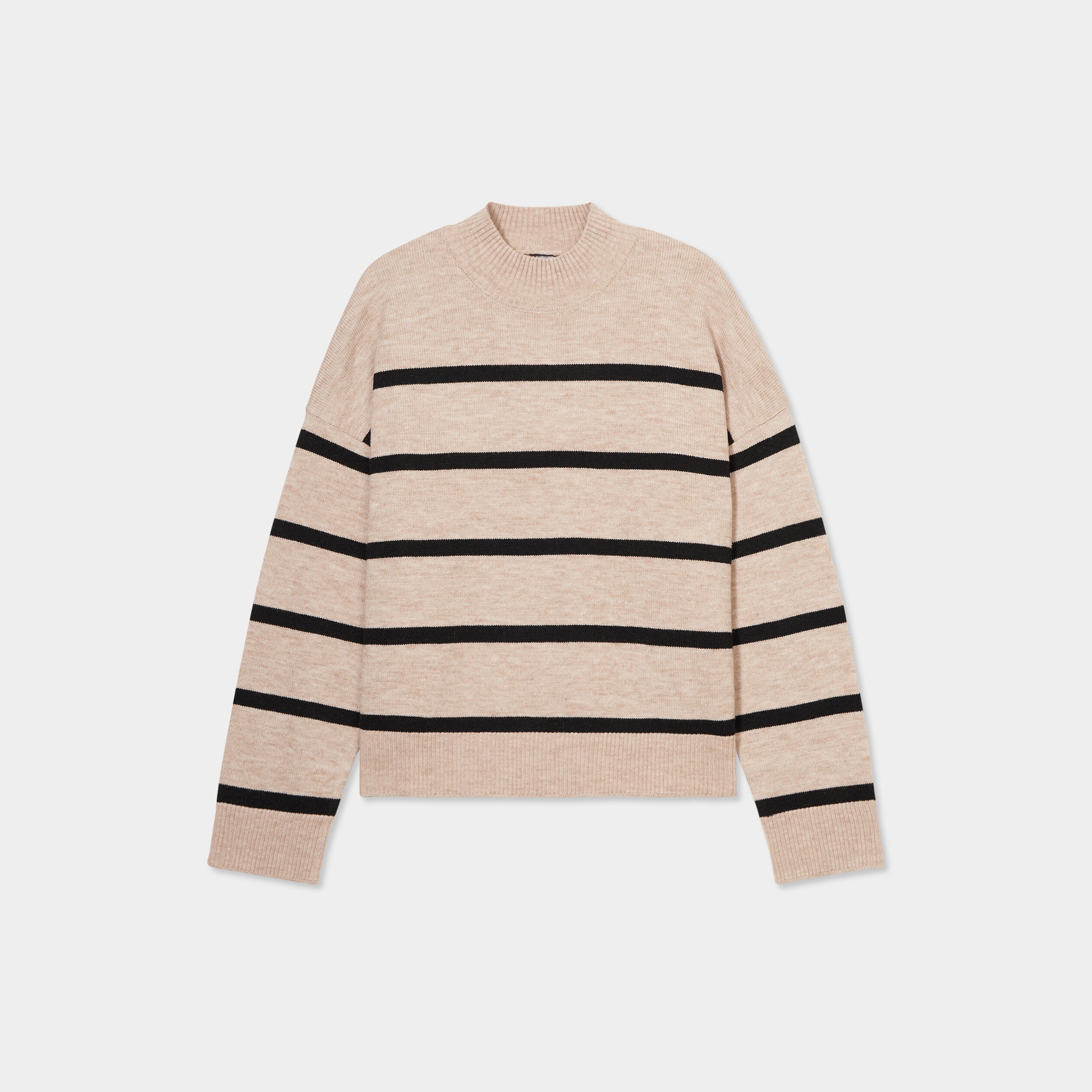 Pull col montant manches longues beige femme