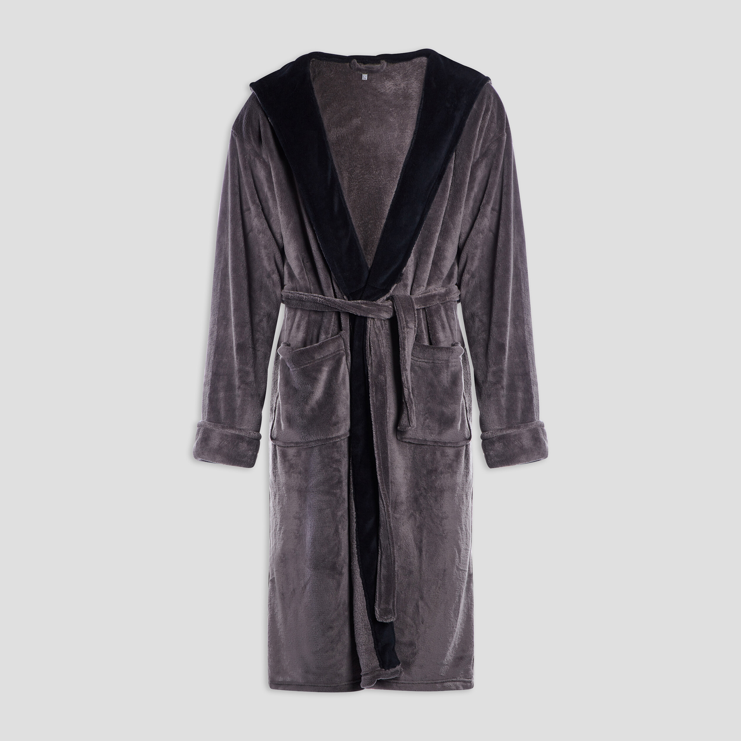 Peignoir long col chale gris fonce homme
