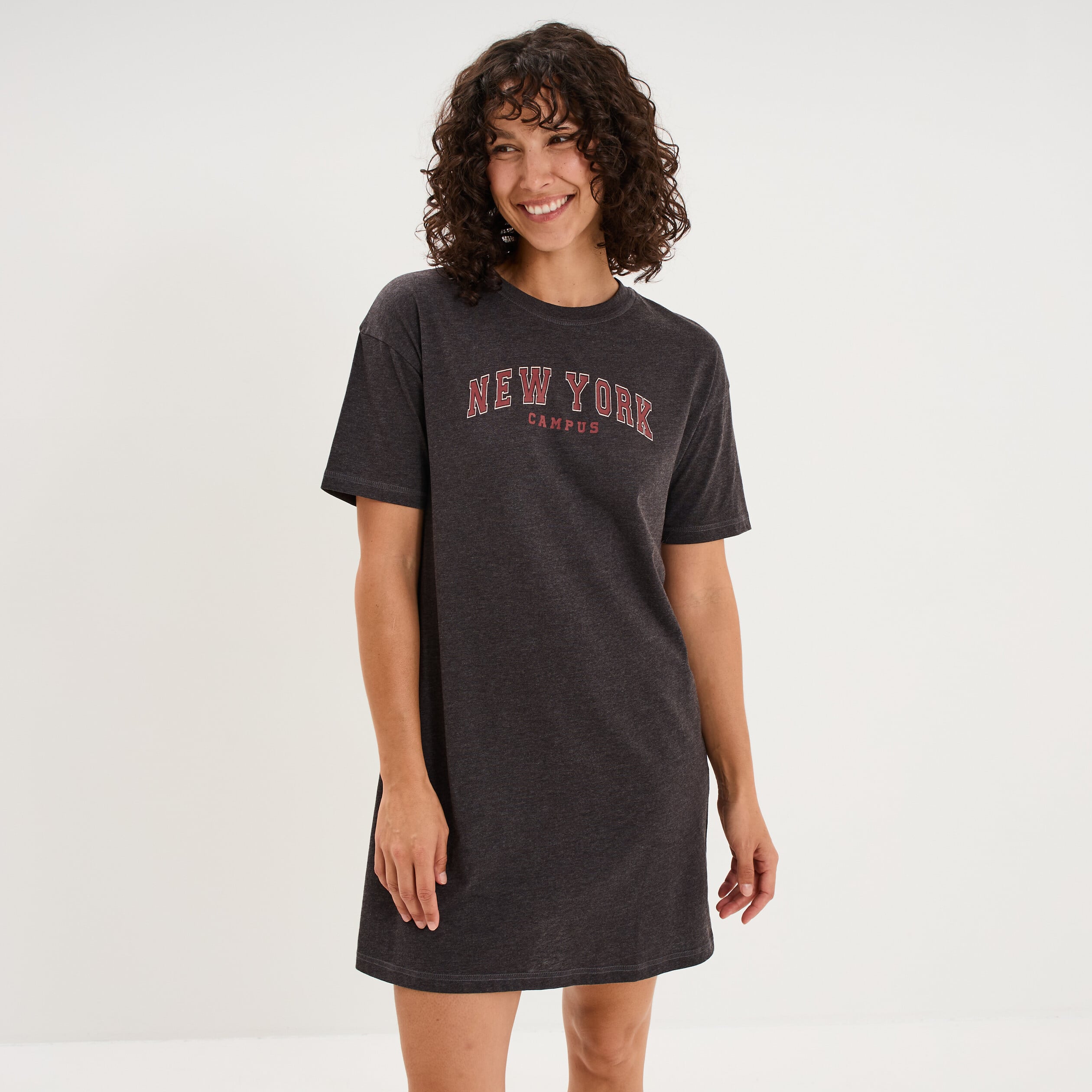 Chemise de nuit courte manches courtes gris clair femme