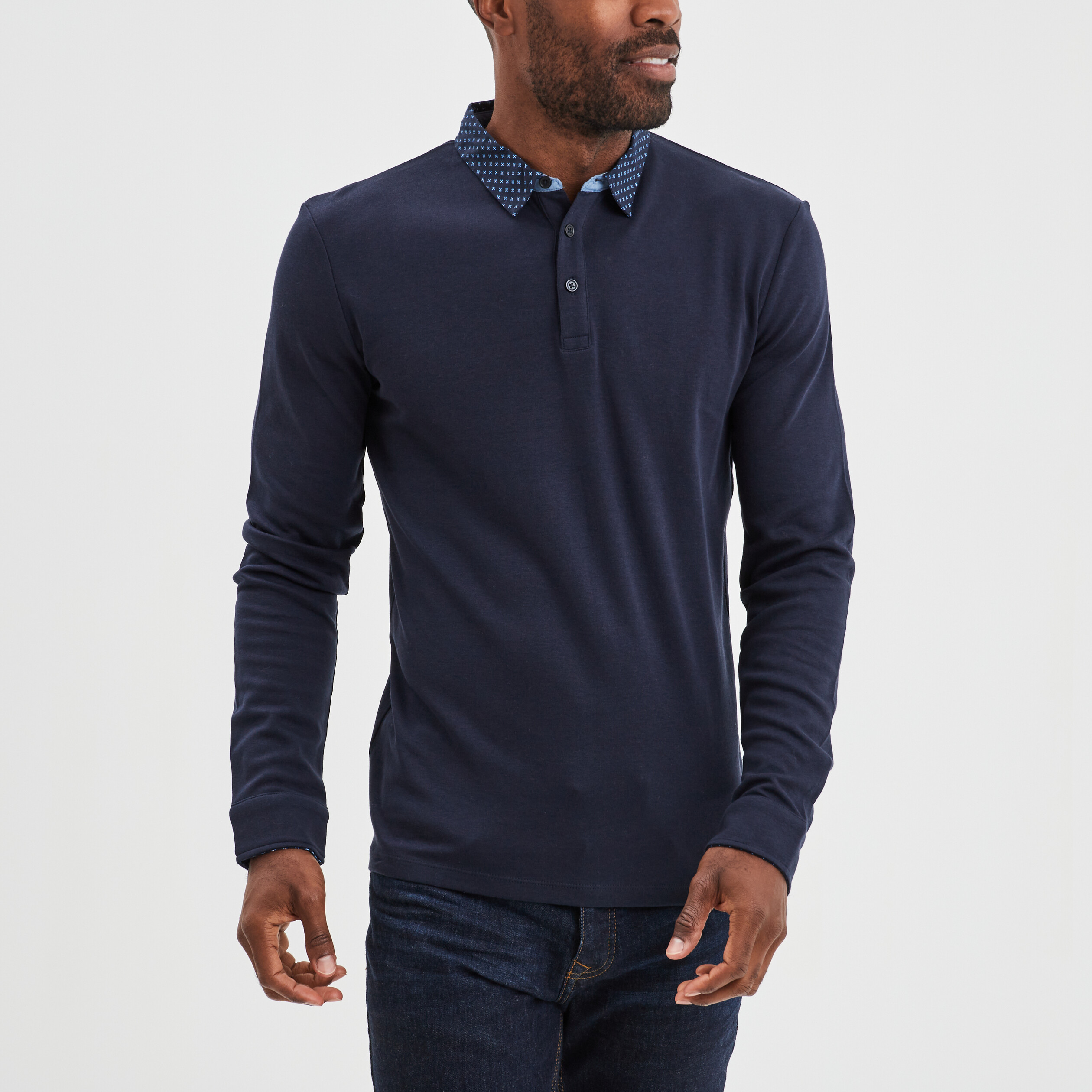 POLO MANCHES LONGUES HOMME BLEU MARINE