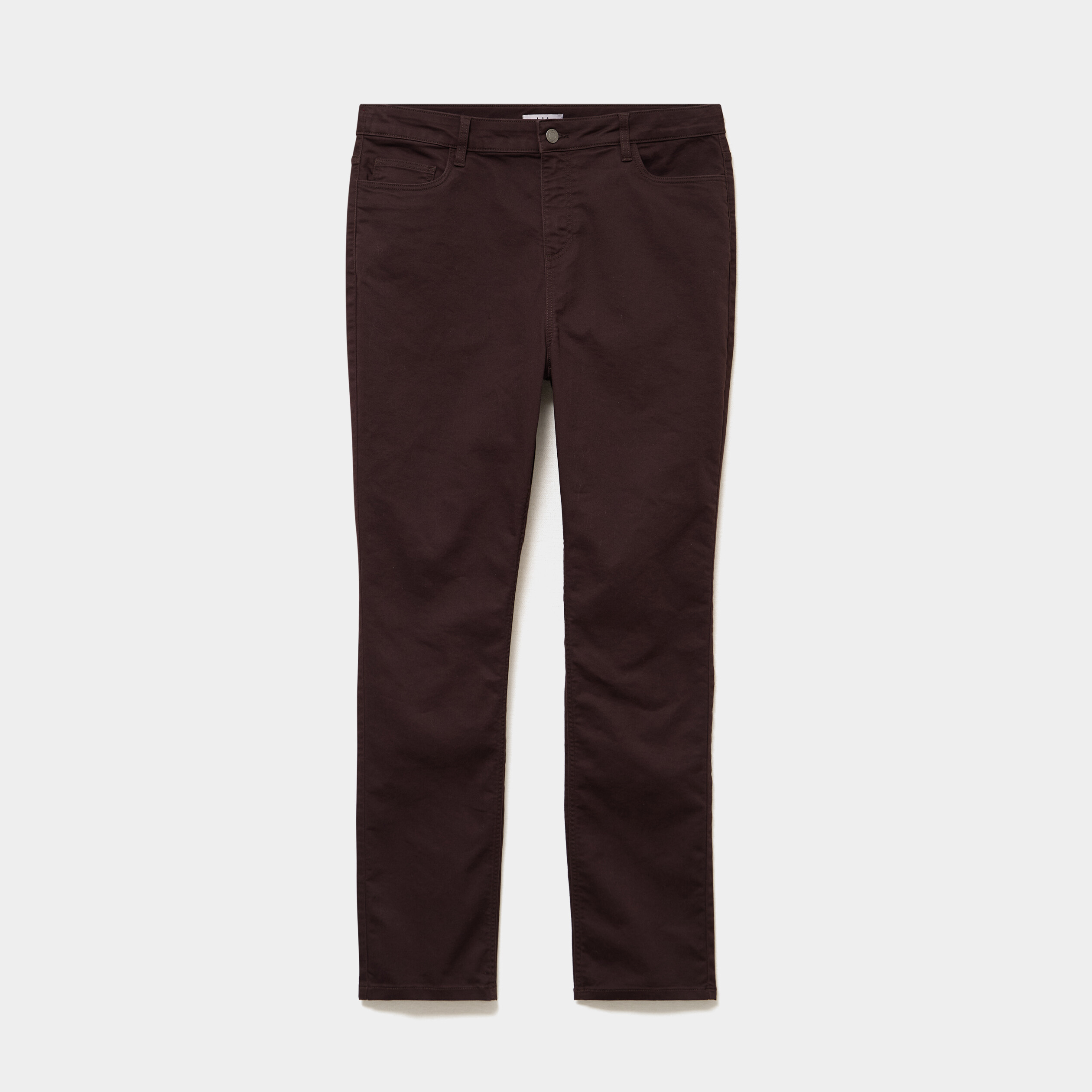 Pantalon droit taille haute extensible marron fonc&eacute; femme grande taille