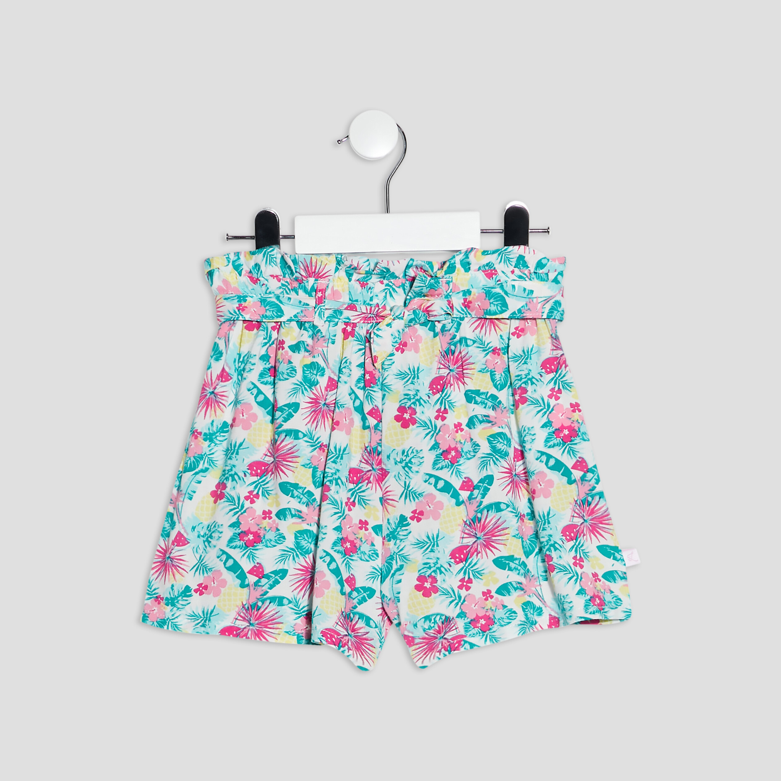 Short droit fluide ceinturé blanc fille