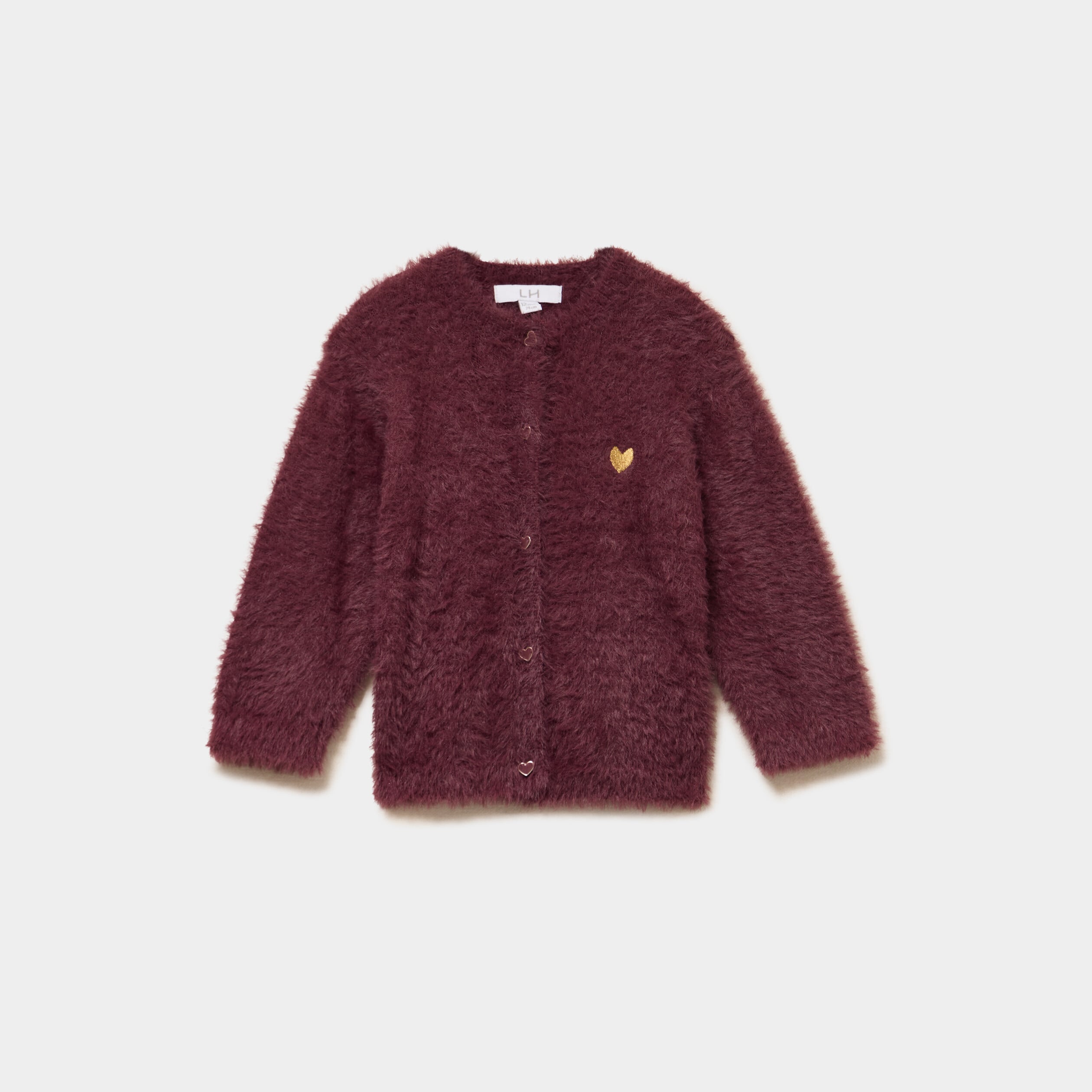 Gilet manches longues boutonn&eacute; violet fonc&eacute; b&eacute;b&eacute; fille