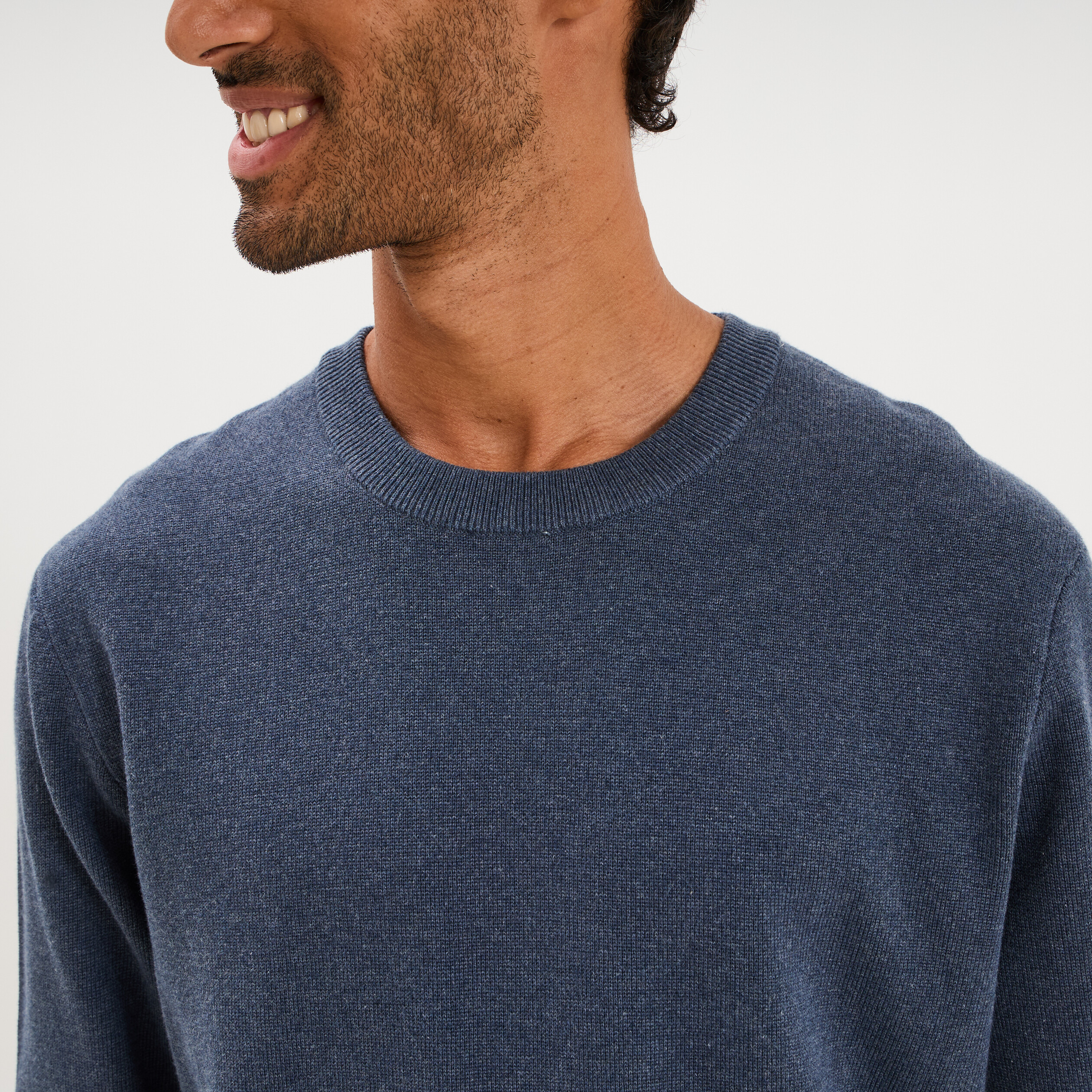 Pull col rond manches longues bleu homme