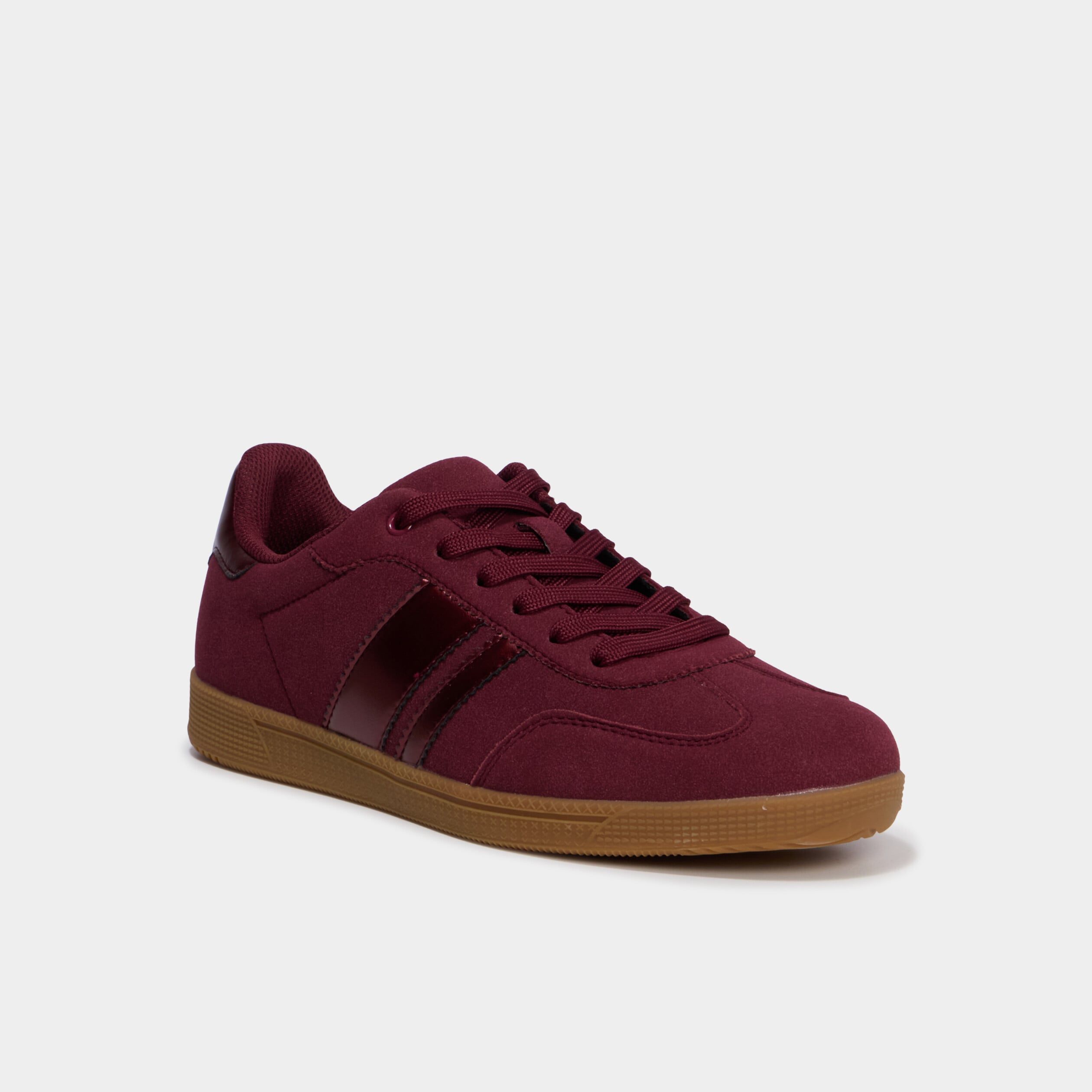 Baskets &agrave; lacets effet su&eacute;dine bordeaux femme