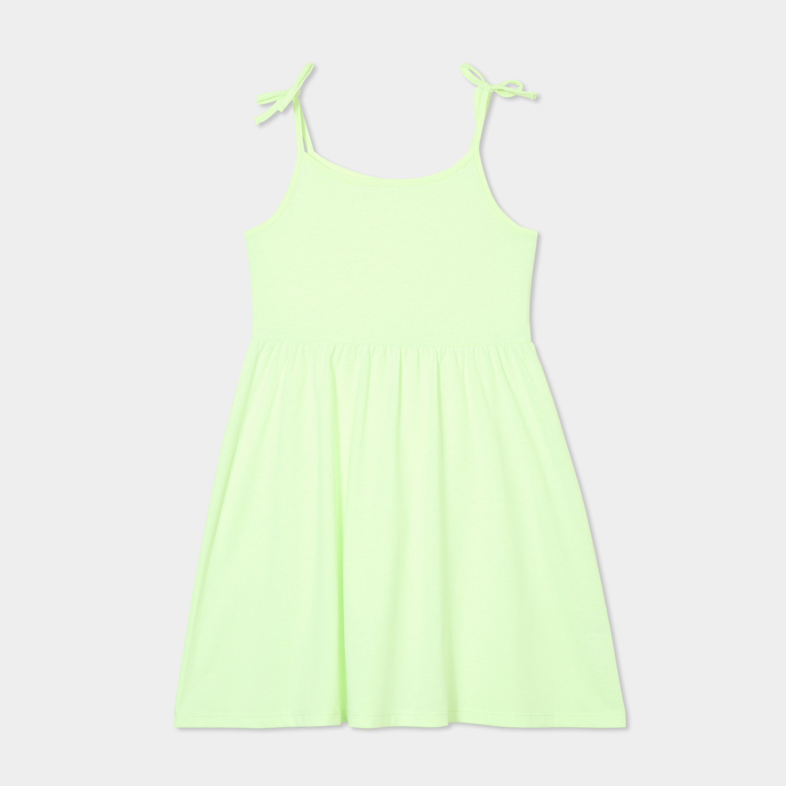 robe courte bretelles nouees evasee jaune fluo fille Robe courte bretelles nouées évasée jaune fluo fille