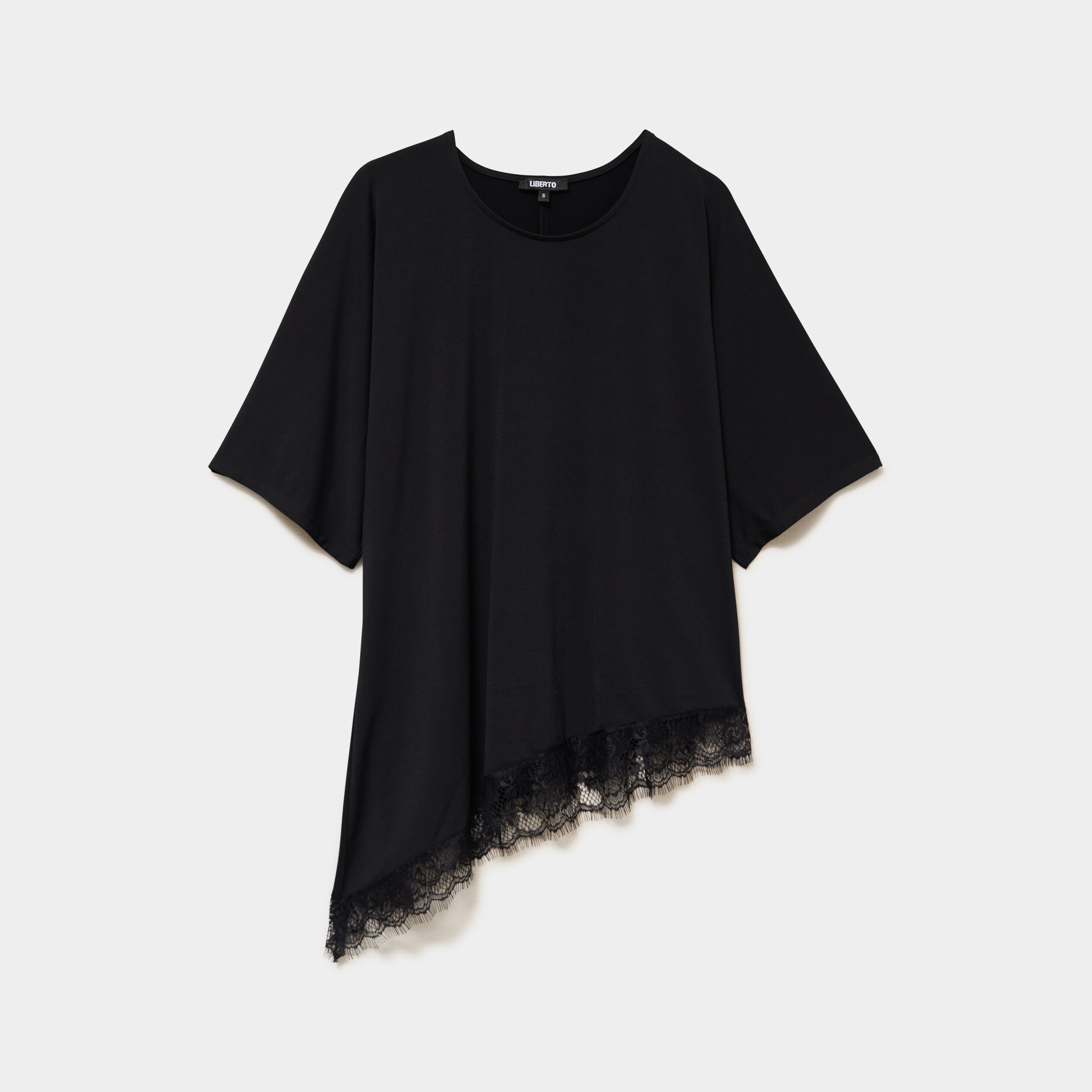 T-shirt asym&eacute;trique &agrave; dentelle noir femme