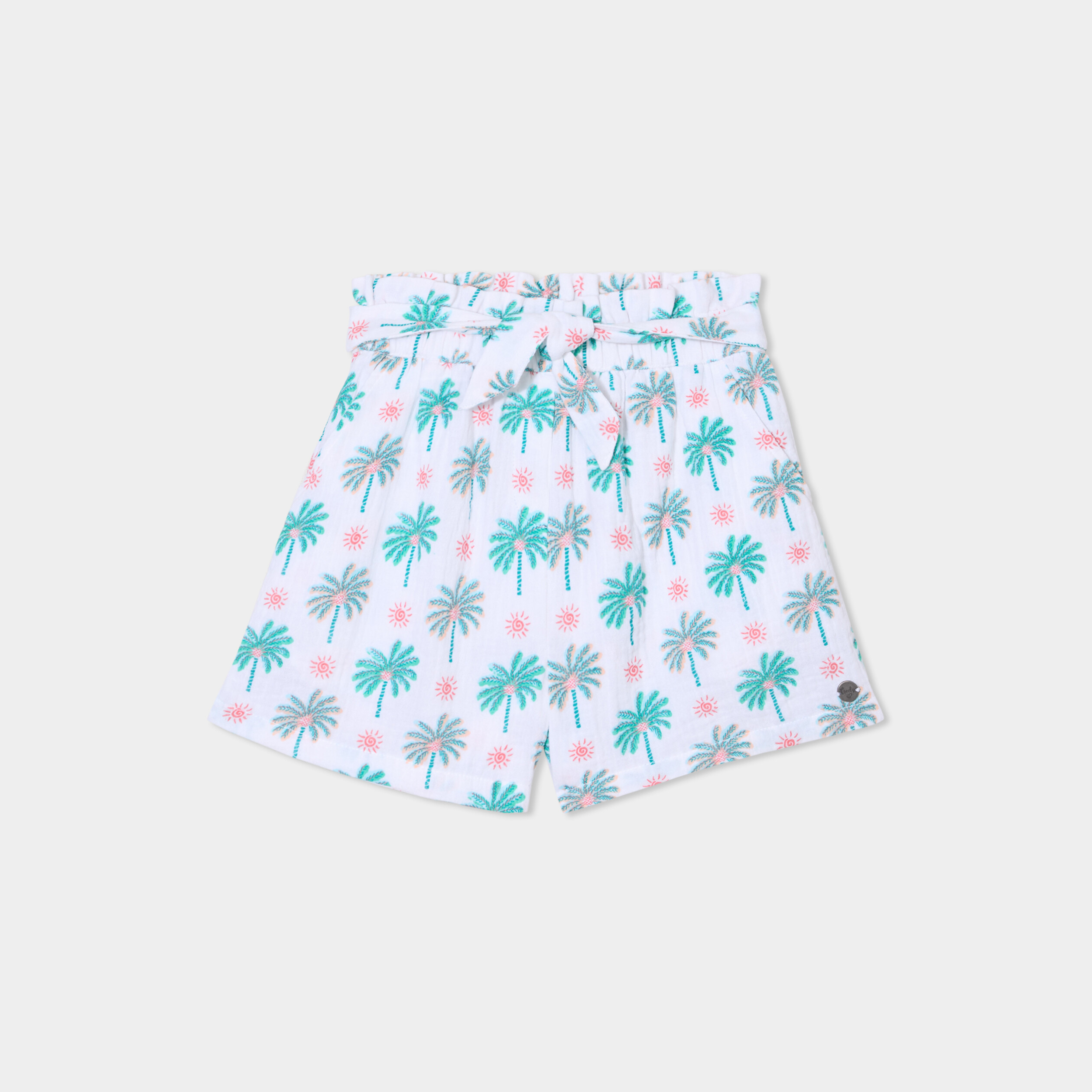Short droit avec noeud gaze de coton ecru fille