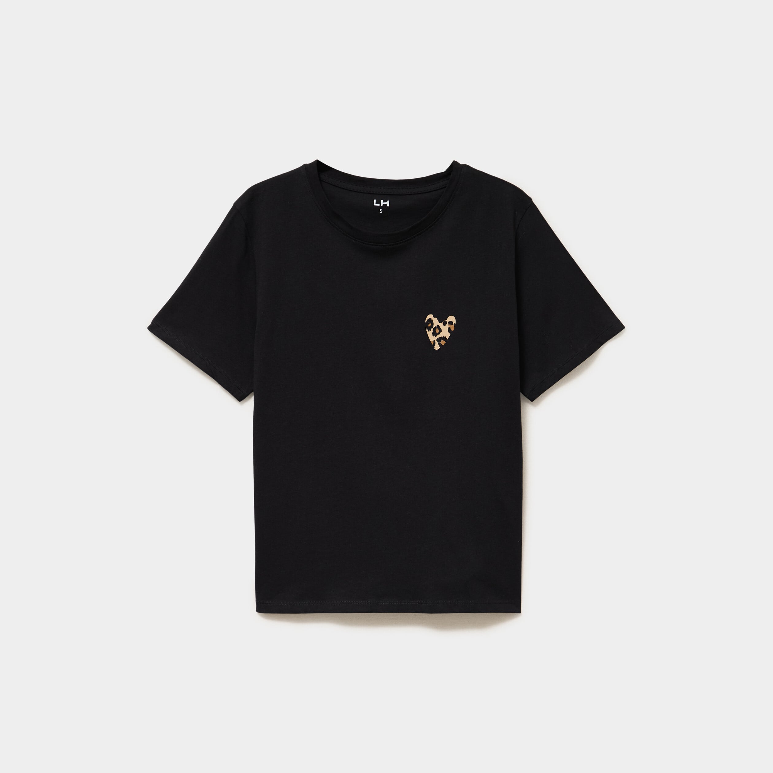 T-shirt col rond manches courtes coton noir femme