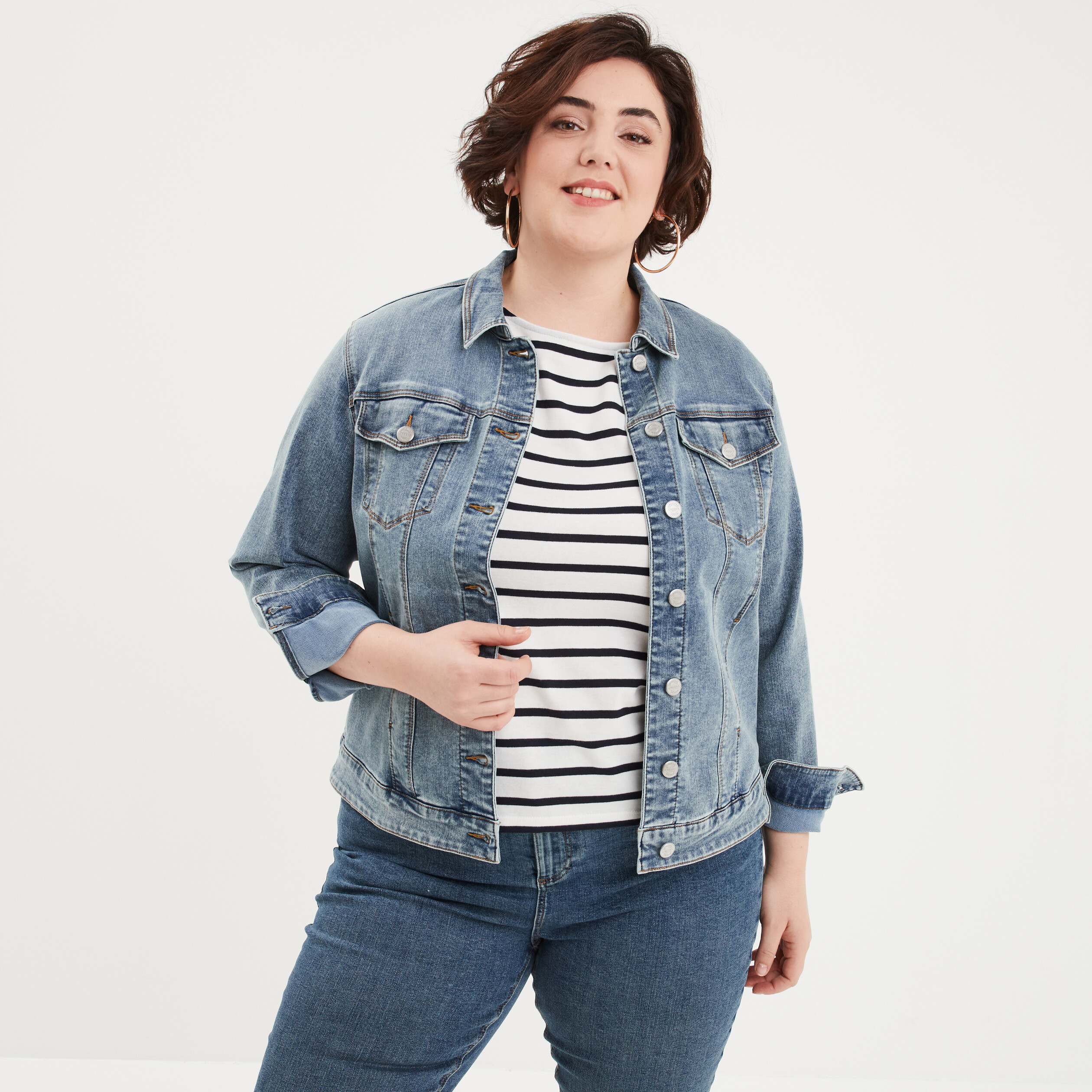 Veste en jean boutonnée Creeks denim double stone femme grande