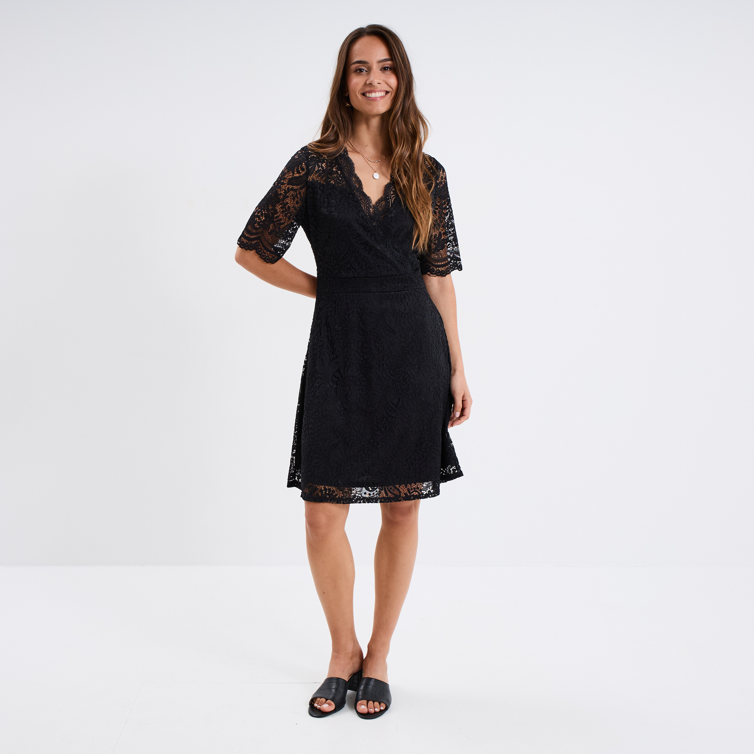 Porter Petite Robe Noir Femme Robe Droite Manches 3/4 Noir Femme Vibs