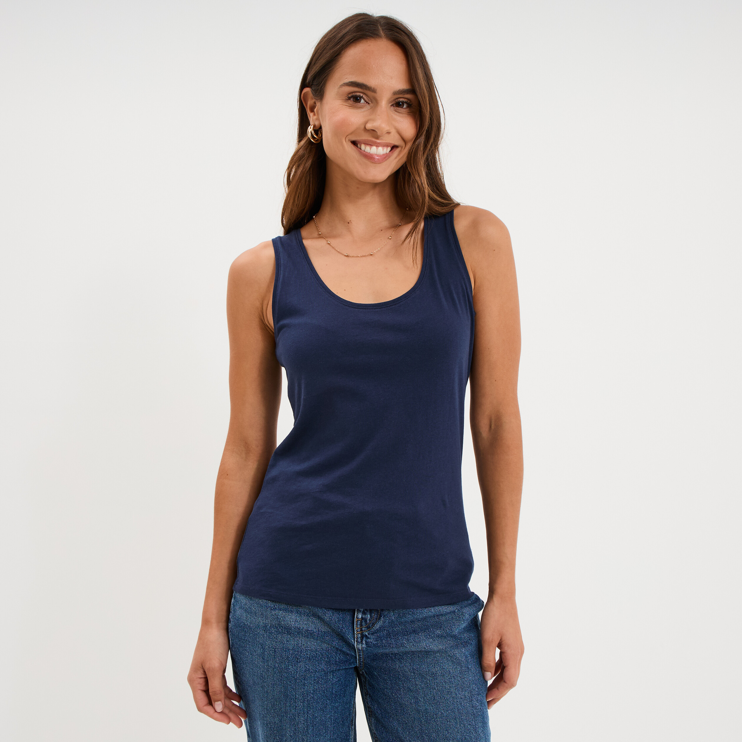 D&eacute;bardeur bretelles larges coton bleu marine femme