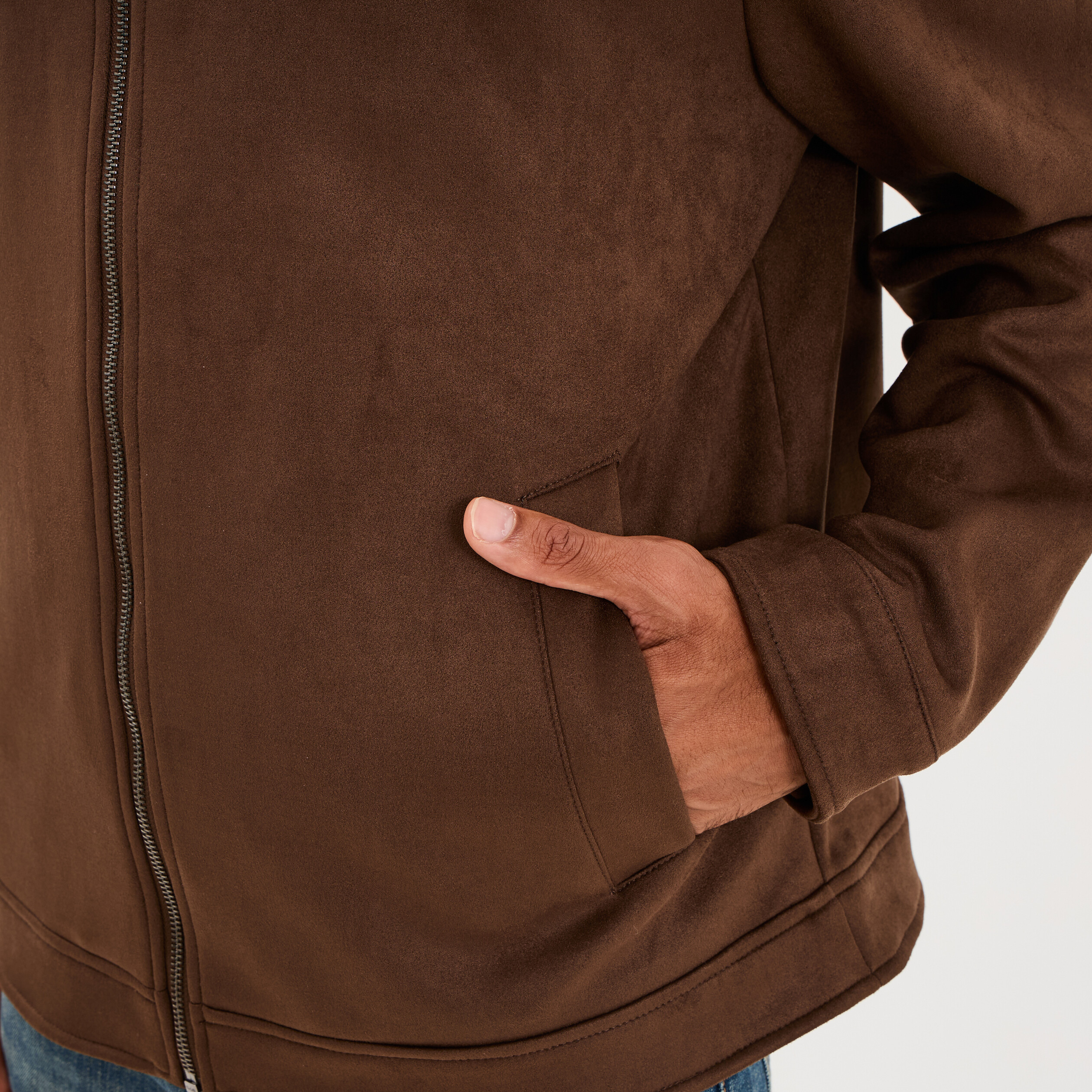 Veste droite zipp&eacute;e effet simili cuir camel homme