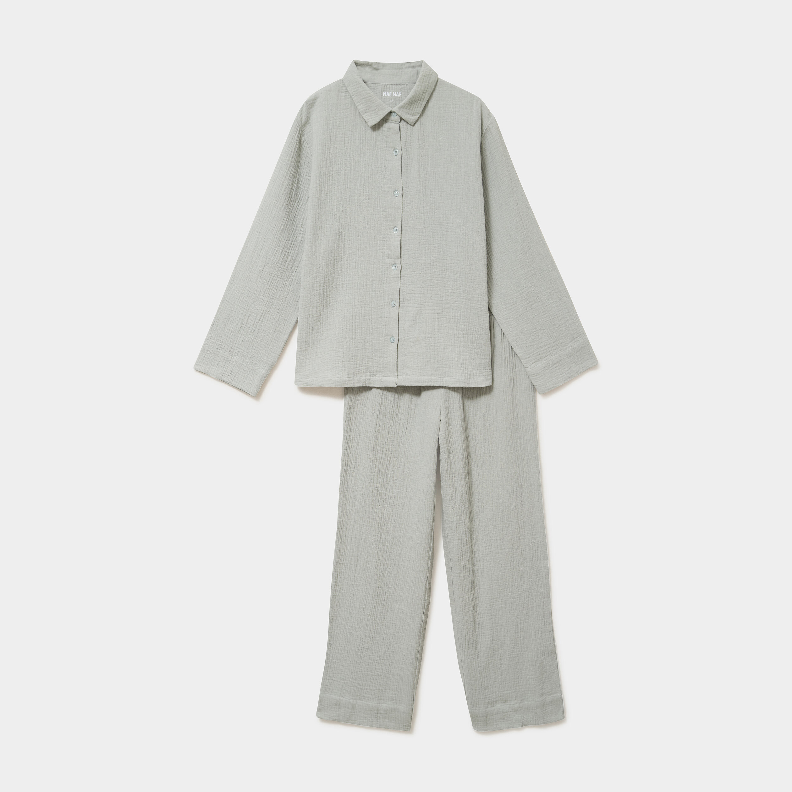 Ensemble pyjama chemise pantalon coton vert clair femme