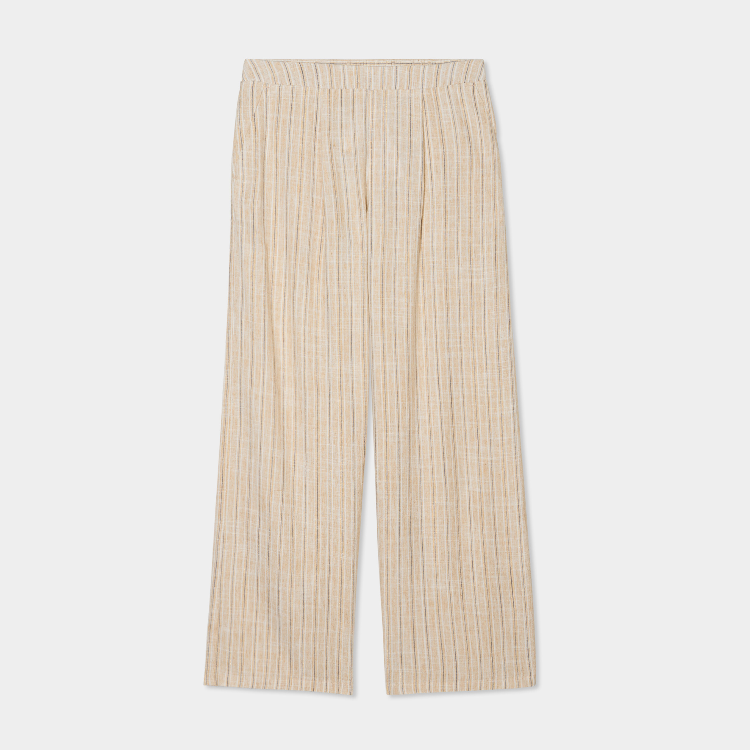 pantalon large elastique en lin melange beige femme Pantalon large élastiqué en lin mélangé beige femme