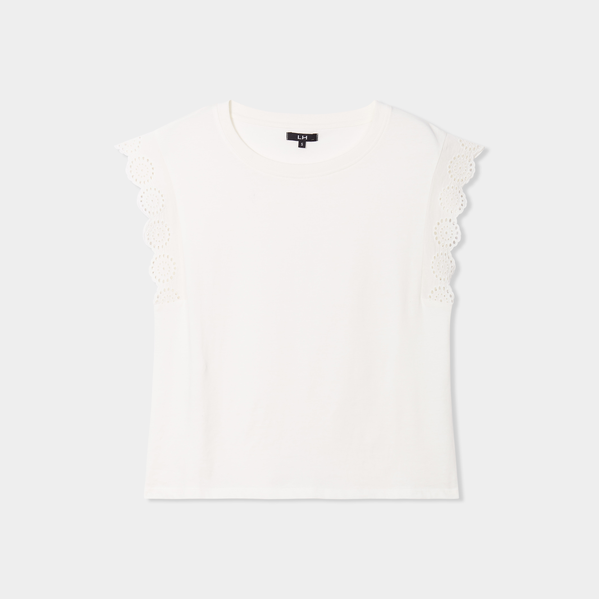 t shirt manches broderie anglaise blanc femme T-shirt manches broderie anglaise blanc femme