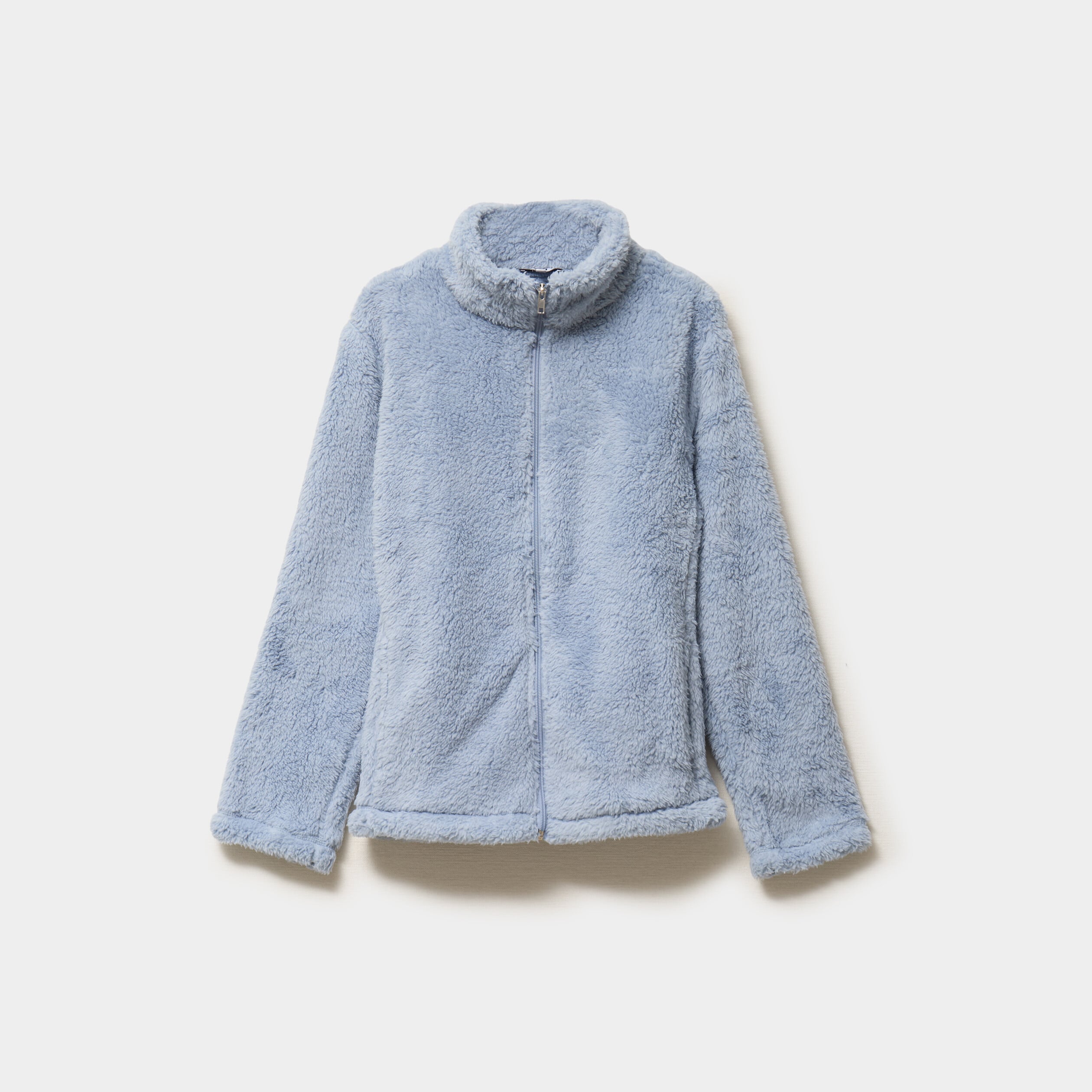 Veste effet polaire col montant bleu gris femme