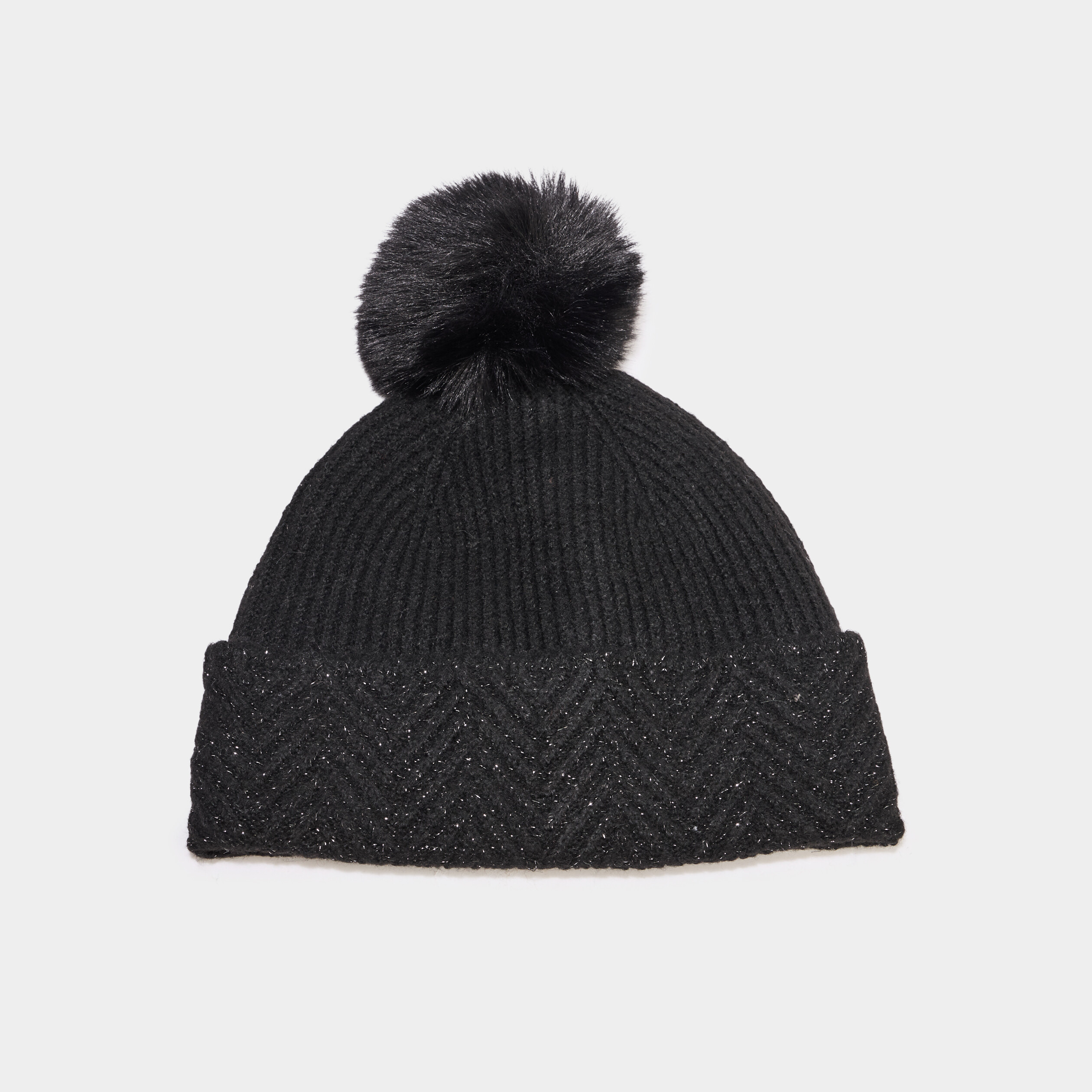 Bonnet &agrave; pompon noir femme