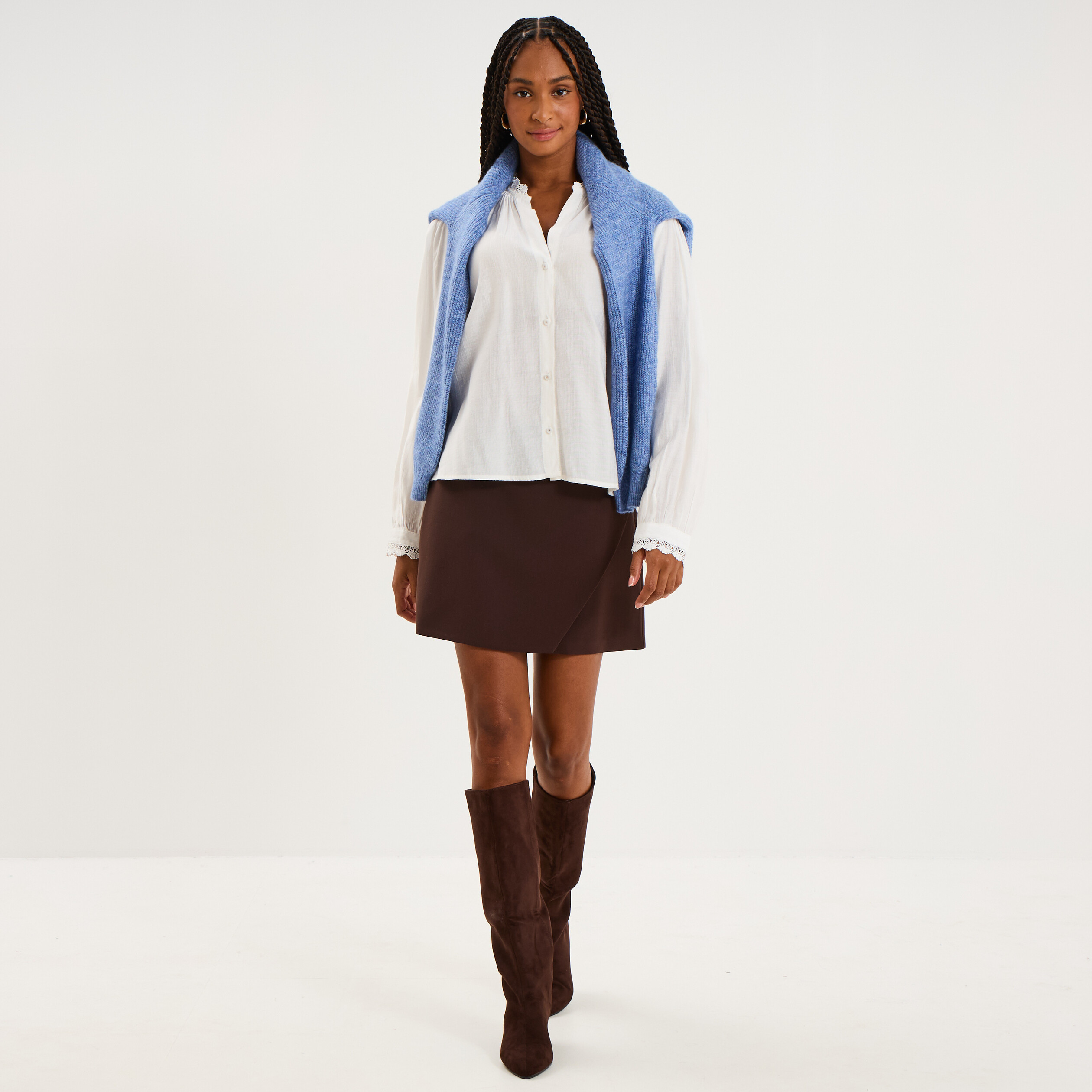 Jupe-short portefeuille courte marron fonc&eacute; femme