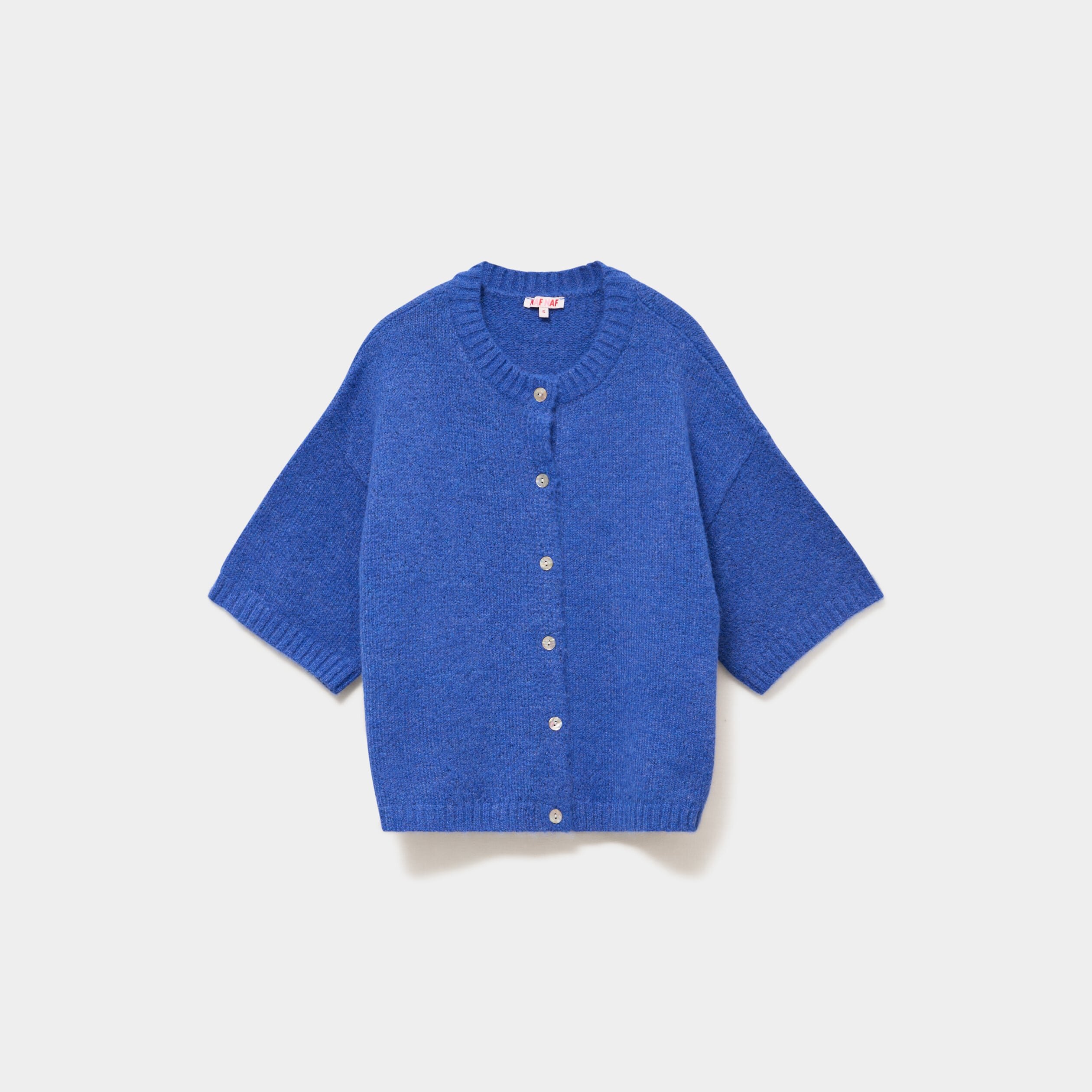 Gilet boutonn&eacute; manches courtes col rond bleu roi femme