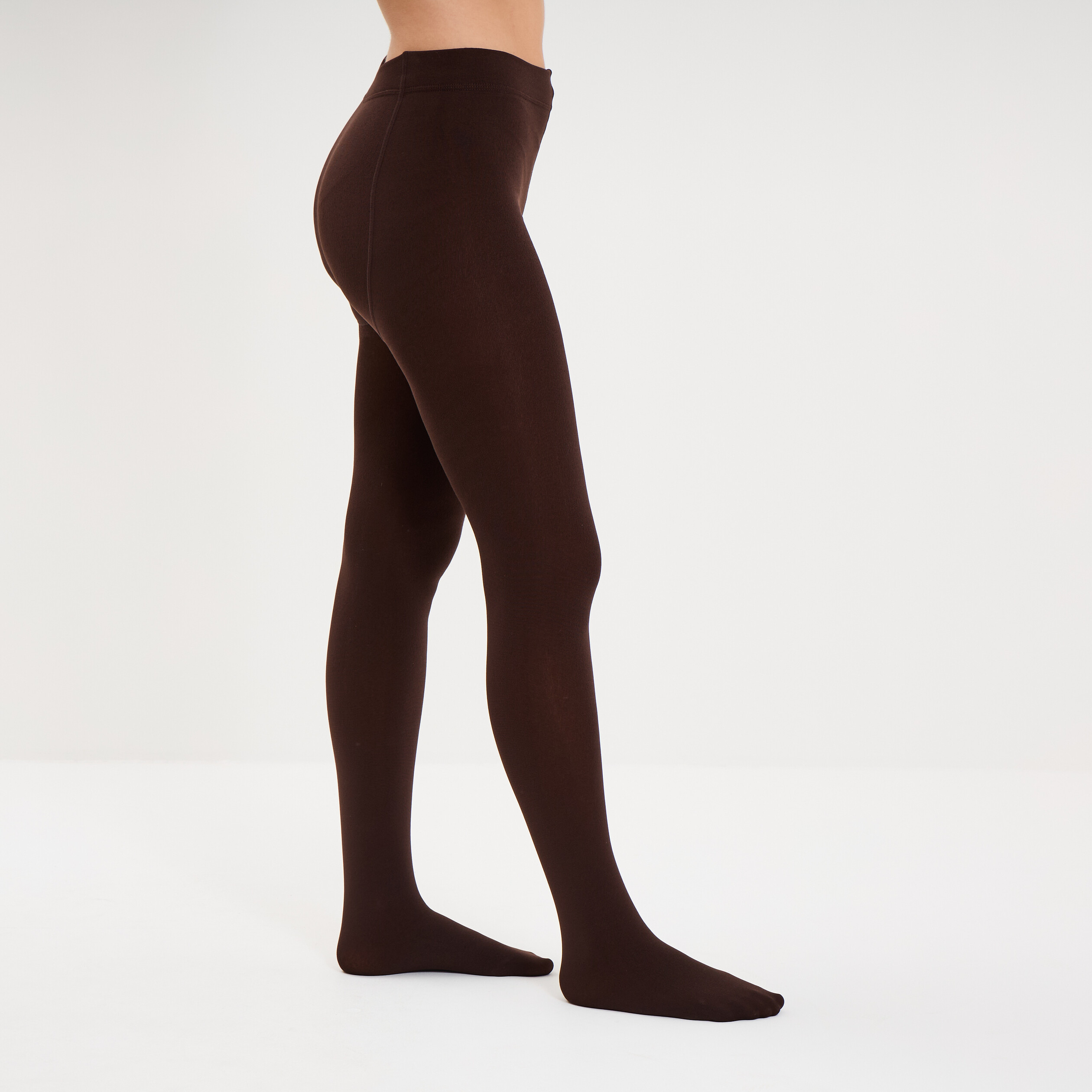Collants int&eacute;rieur polaire marron fonc&eacute; femme