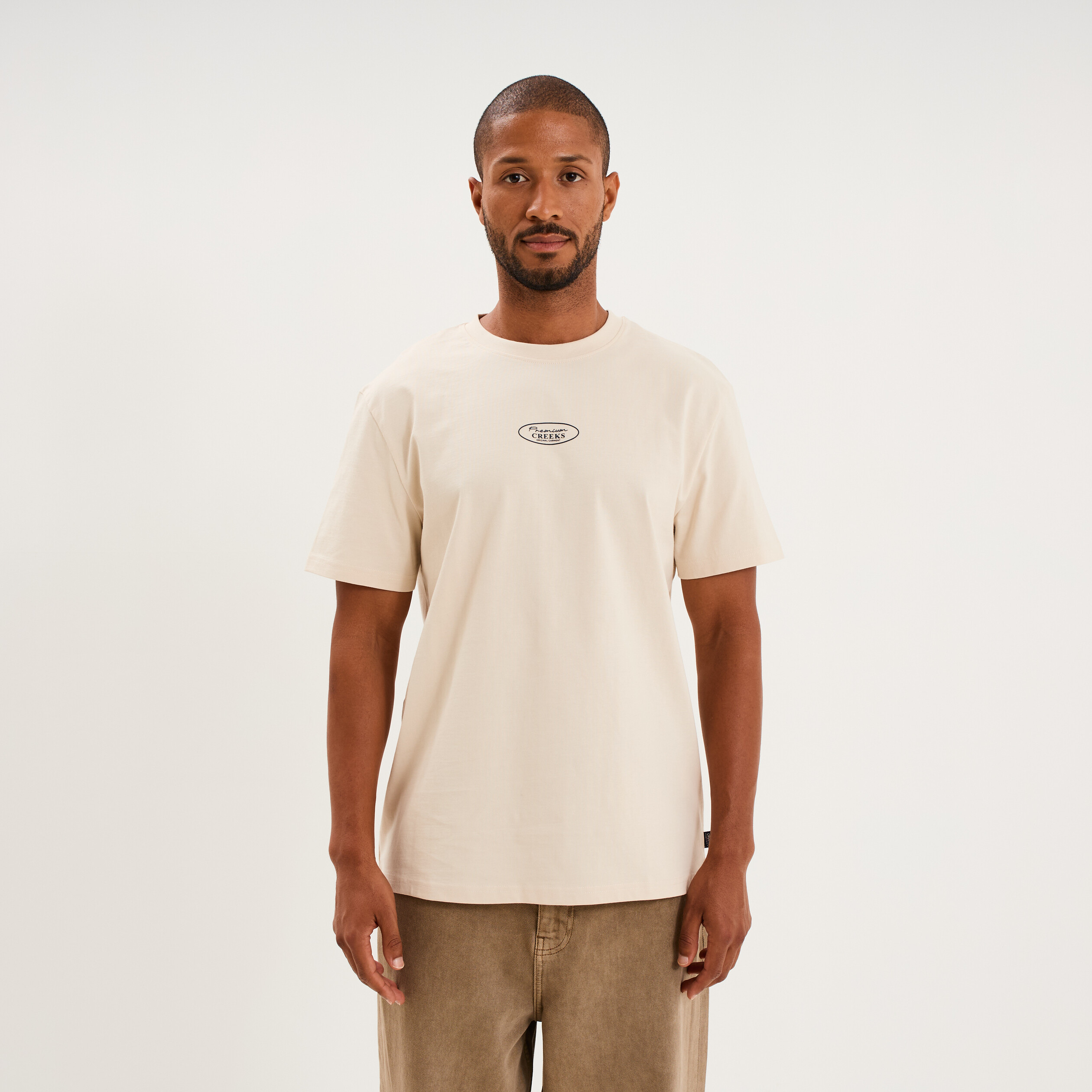 T-shirt droit manches courtes coton ecru homme