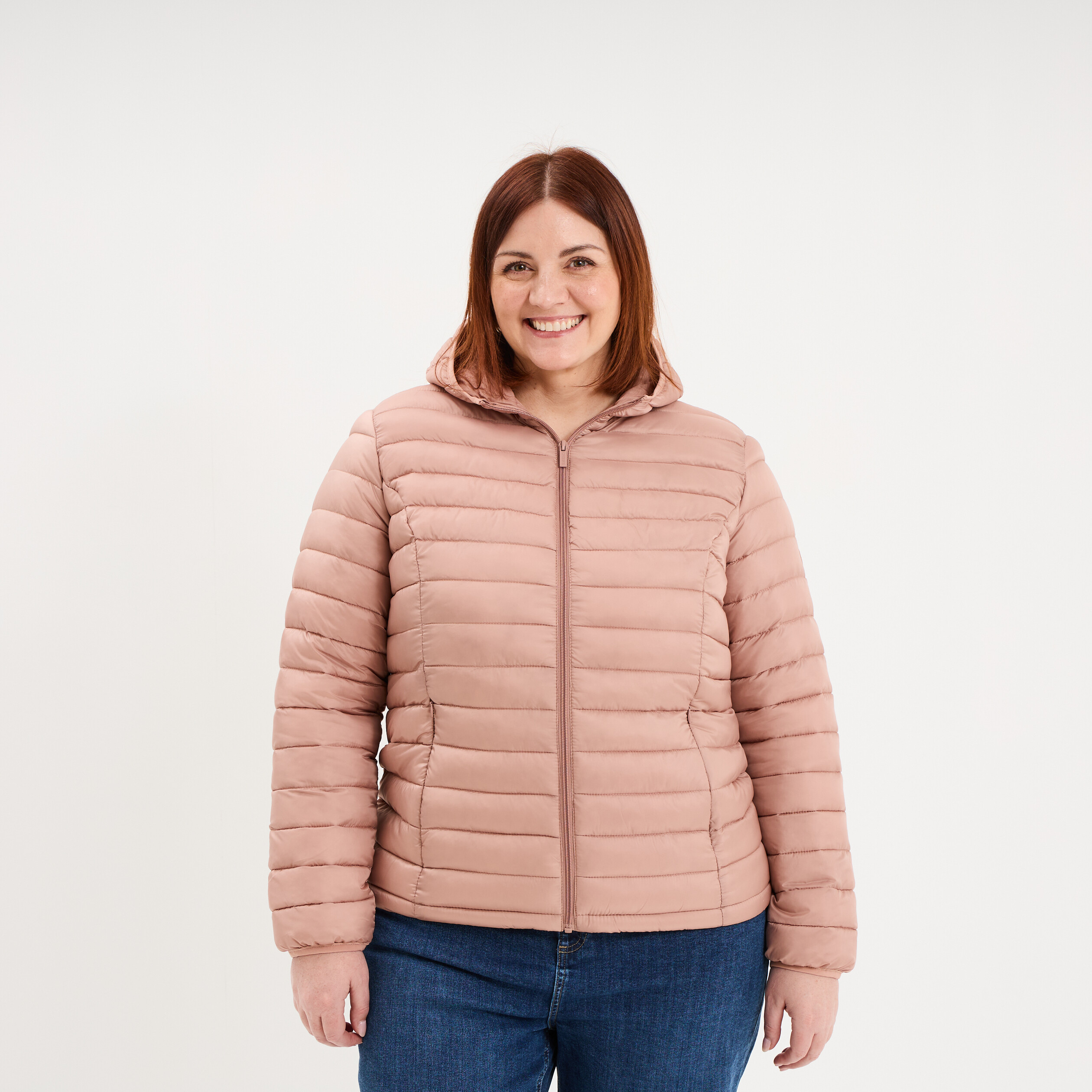 Doudoune d&eacute;perlante l&eacute;g&egrave;re &agrave; capuche vieux rose femme grande taille