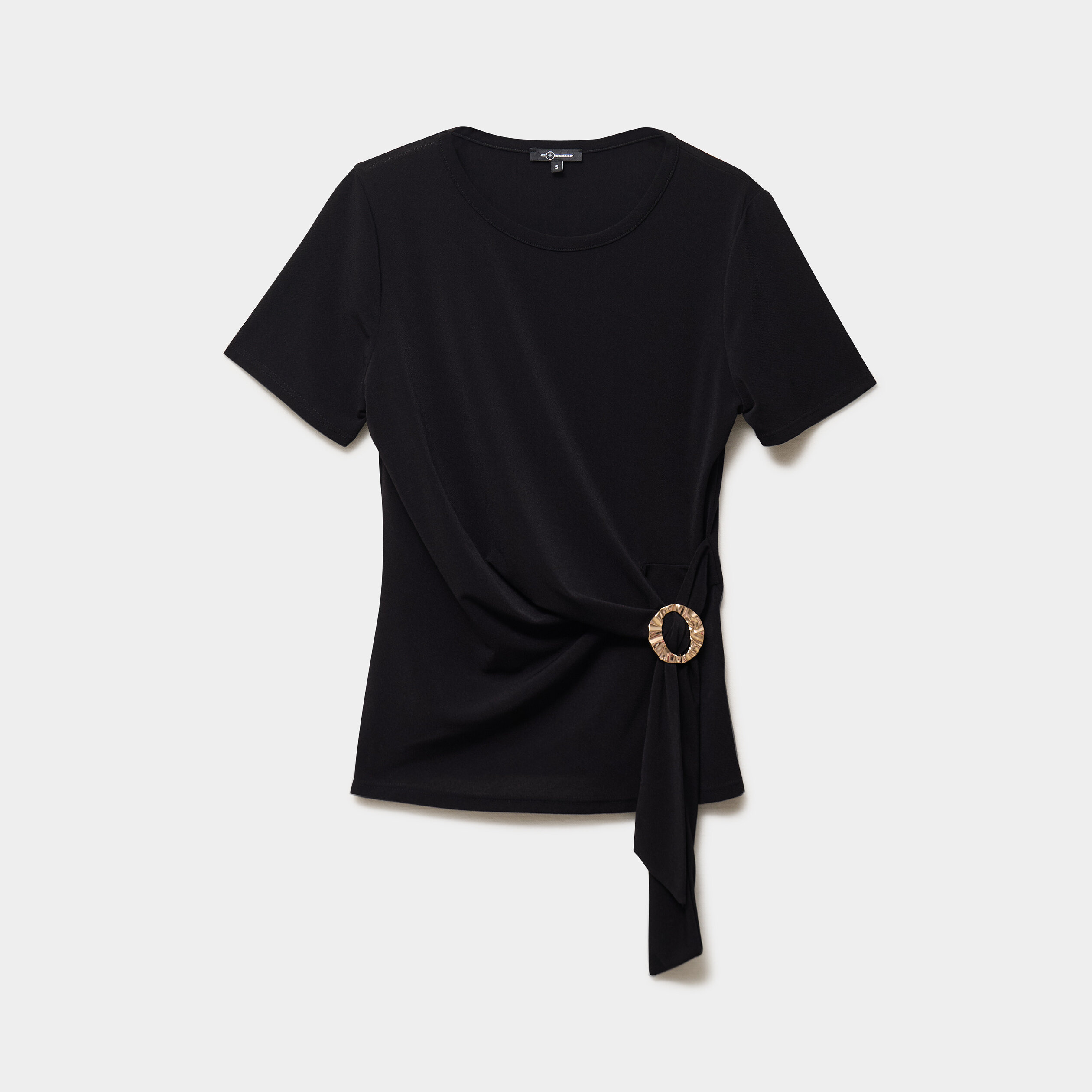T-shirt ajust&eacute; manches courtes col rond noir femme
