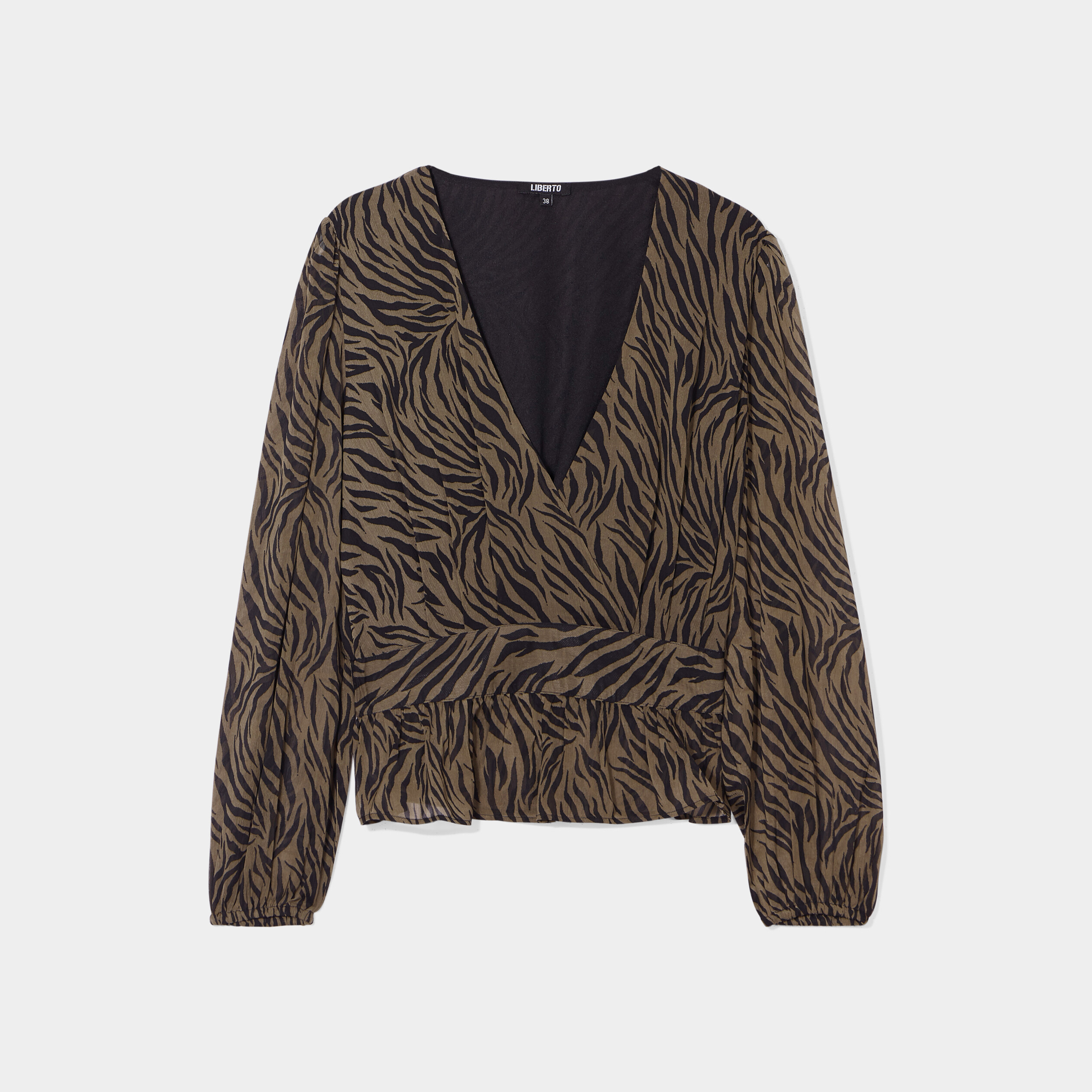 Blouse cintrée col effet croisé Liberto vert kaki femme