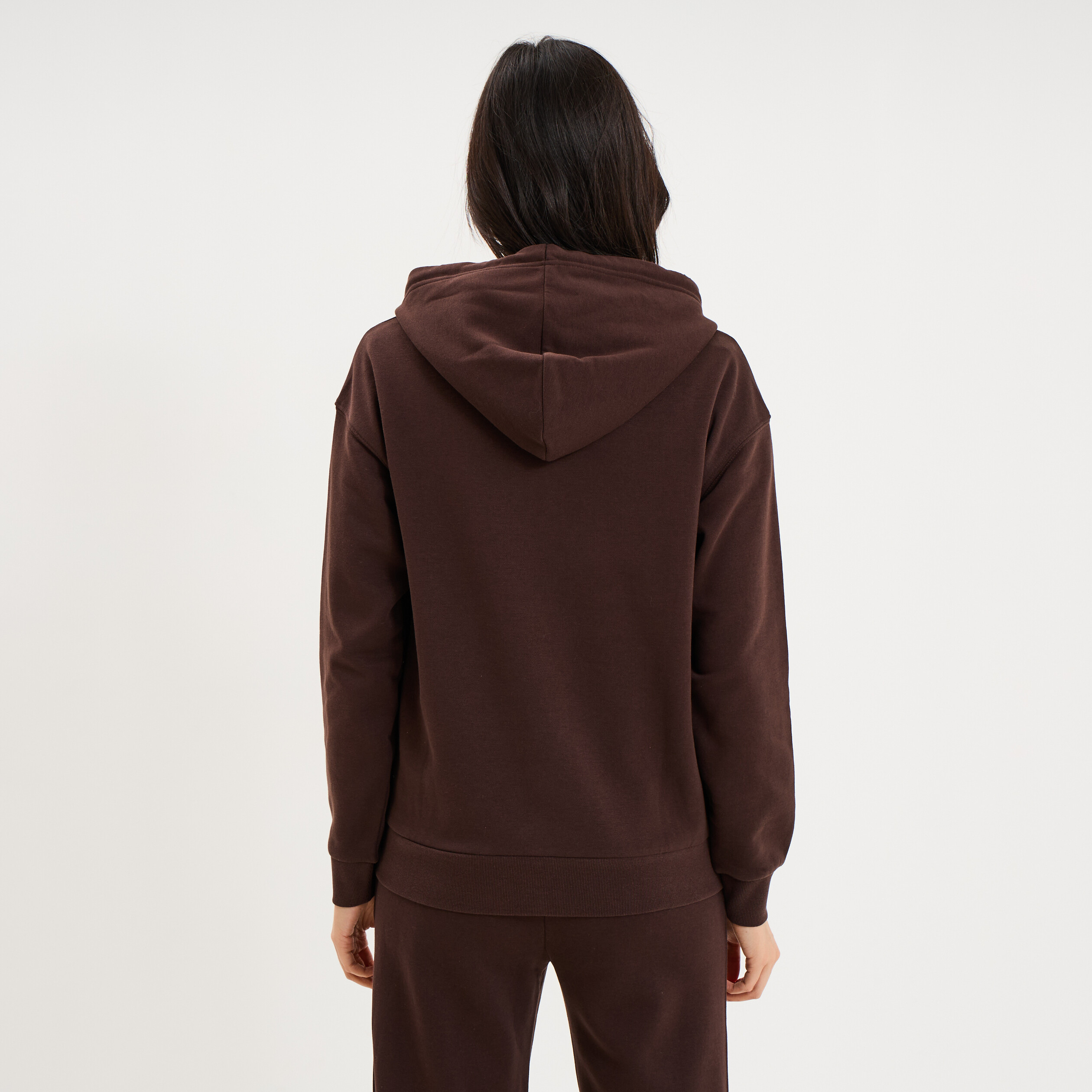 Sweat hoodie 1 poche &agrave; capuche marron fonc&eacute; femme