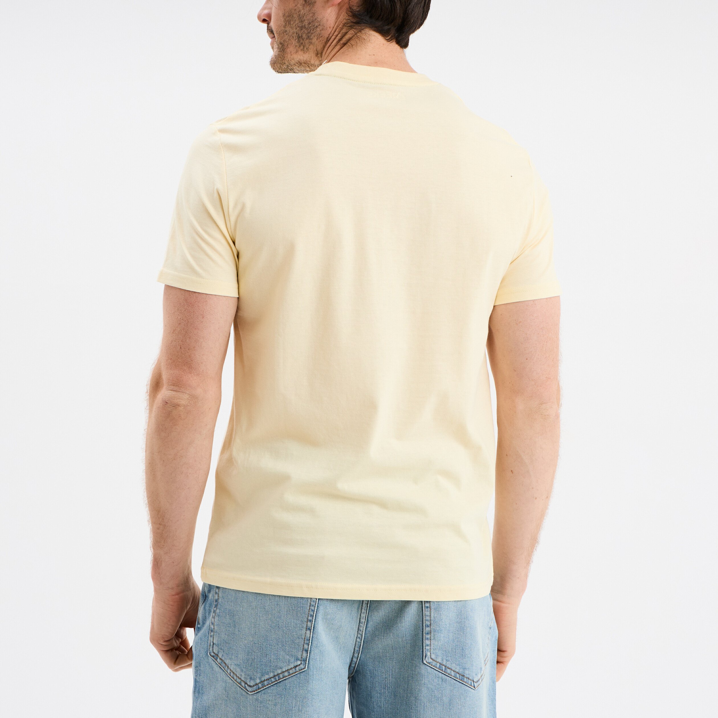 T-shirt col rond manches courtes coton jaune clair homme