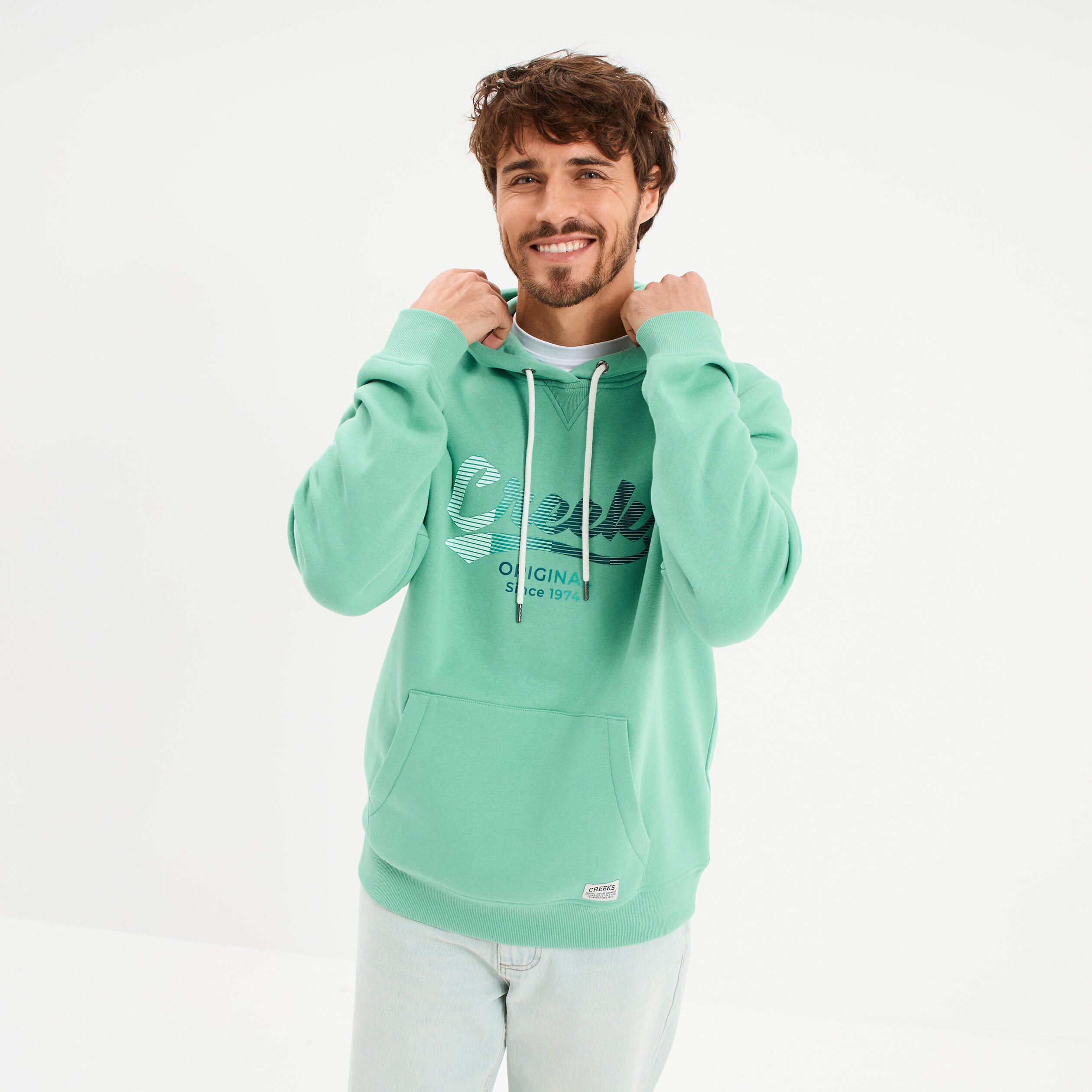 Sweat hoodie molleton1 poche vert menthe homme