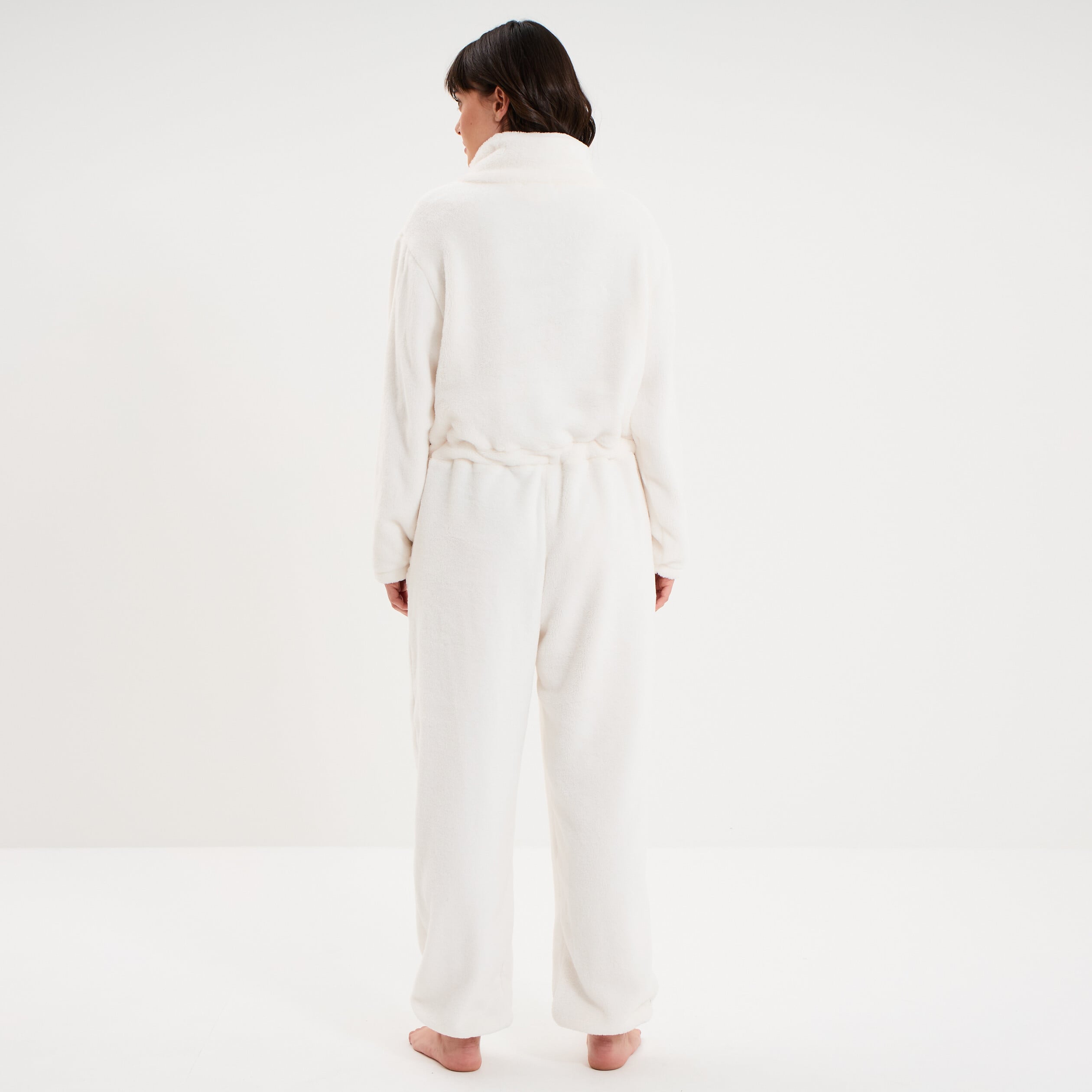 Combinaison polaire zipp&eacute;e &agrave; capuche blanc femme