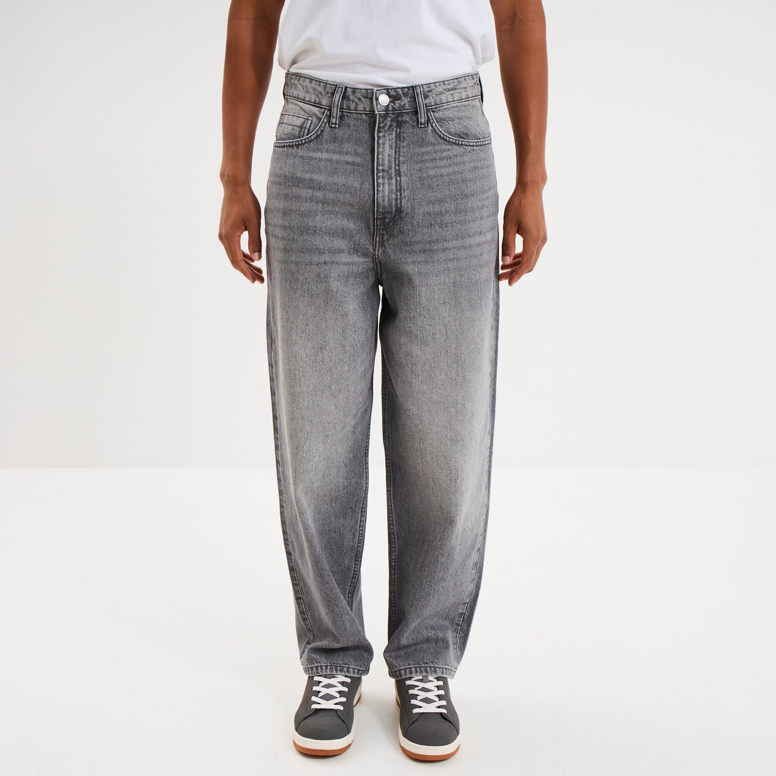 jeans baggy 5 poches coton denim gris homme Jeans baggy 5 poches coton denim gris homme