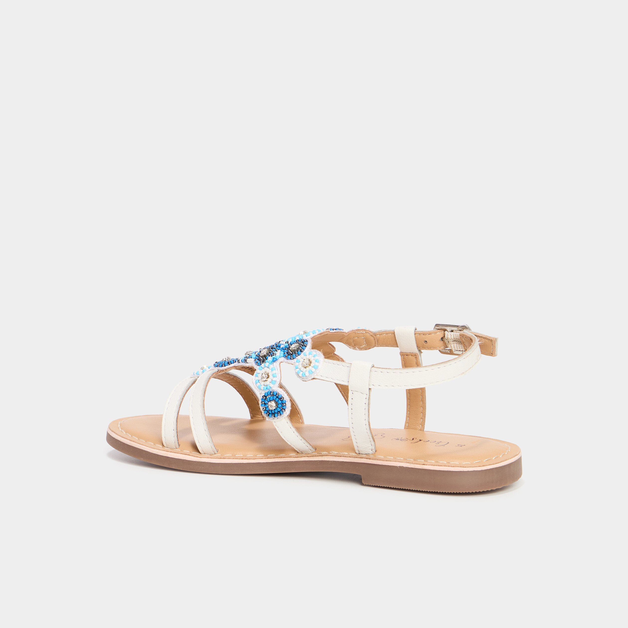 sandales avec perles en cuir blanc fille Sandales avec perles en cuir blanc fille
