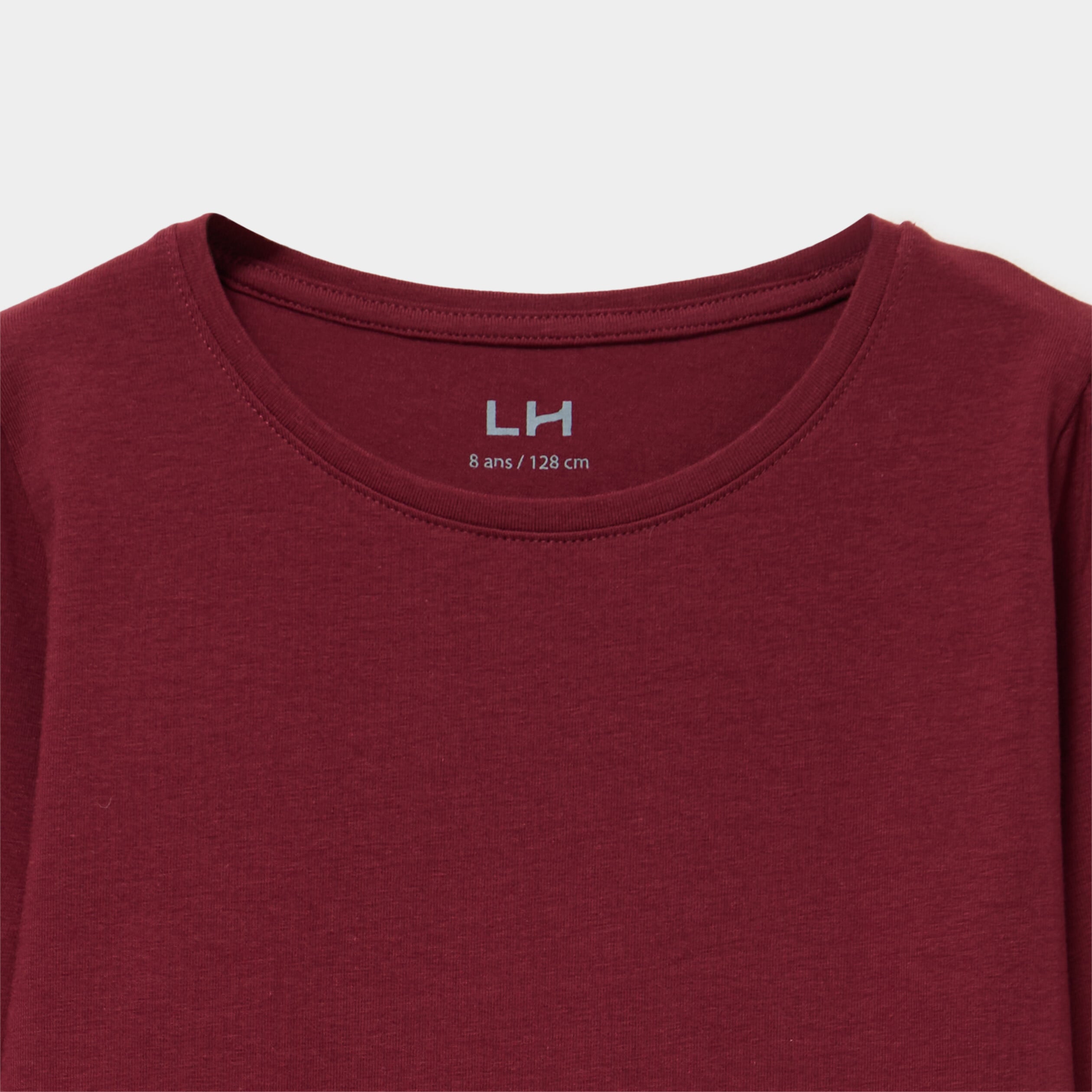 T-shirt coton manches longues &agrave; fronces bordeaux fille