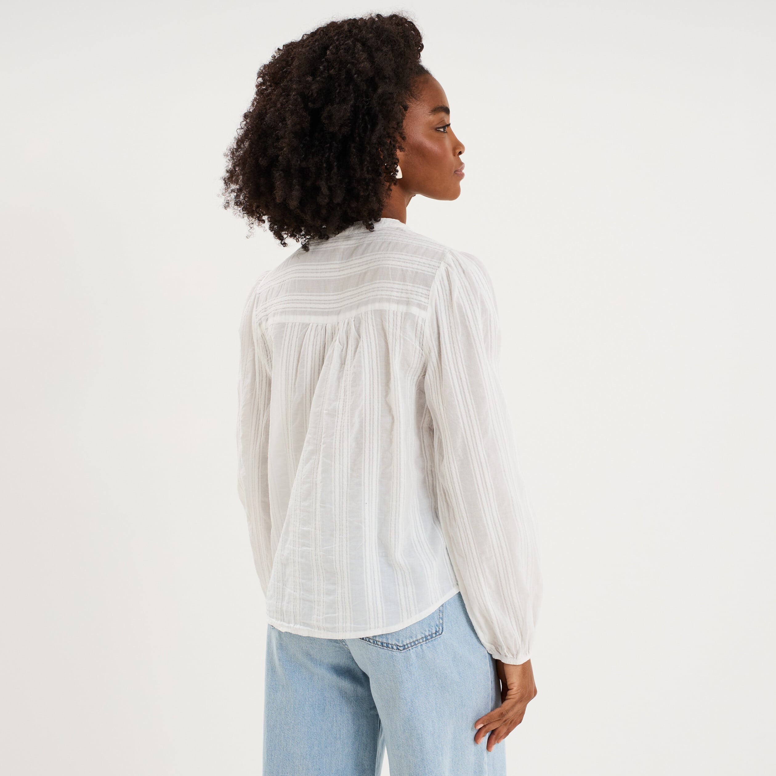 Blouse droite col tunisien coton blanc femme