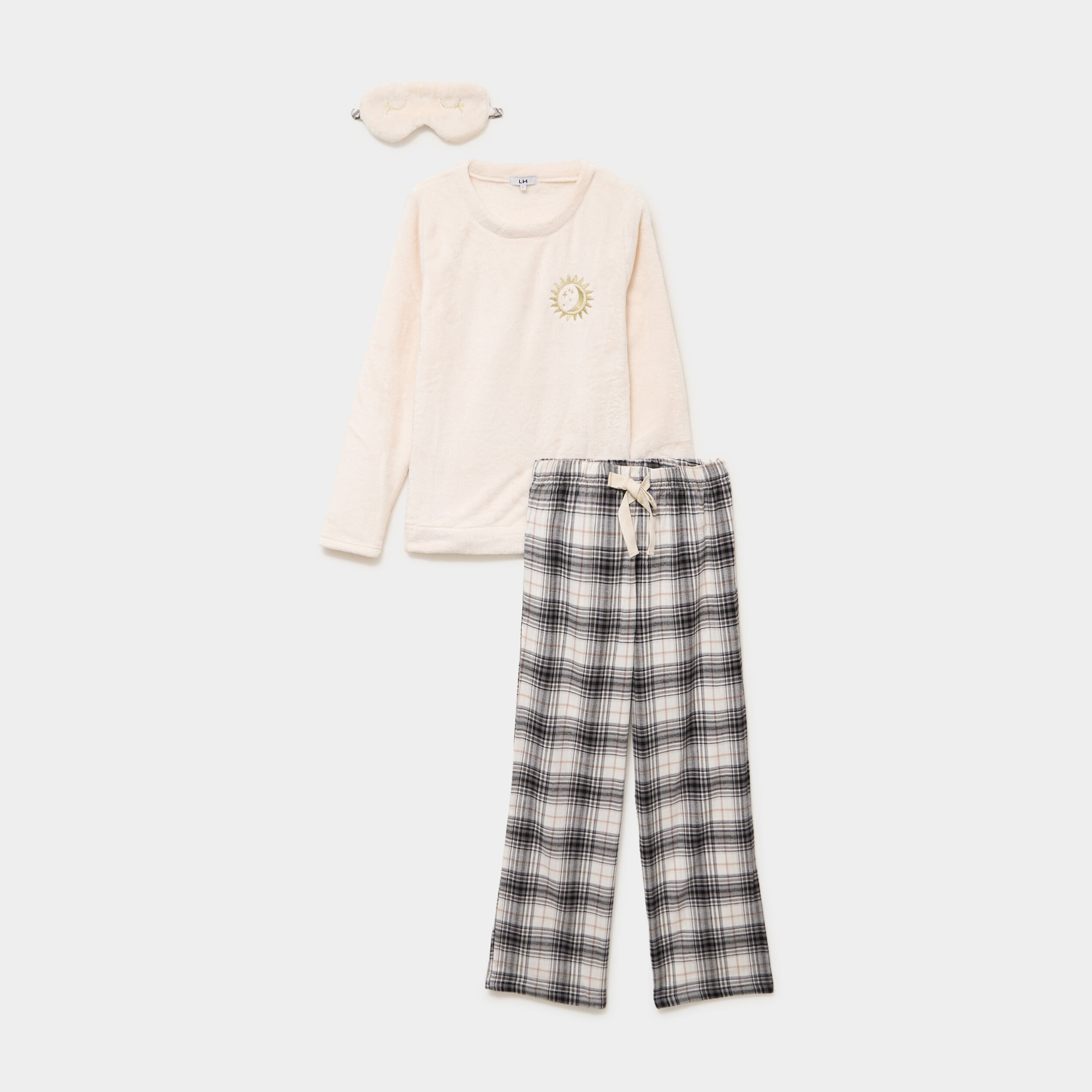 Ensemble pyjama effet polaire 3 pi&egrave;ces blanc femme