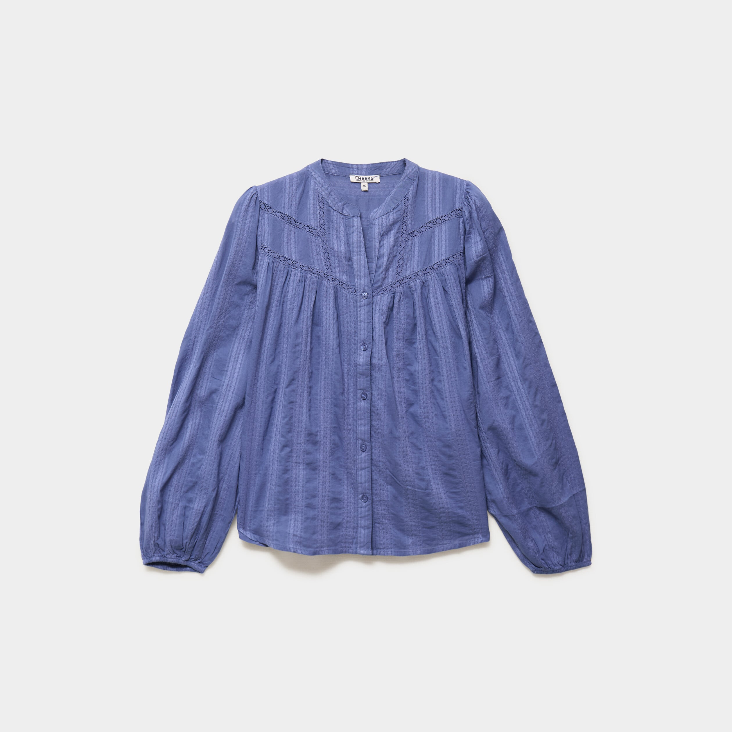 Blouse droite col tunisien coton bleu gris femme